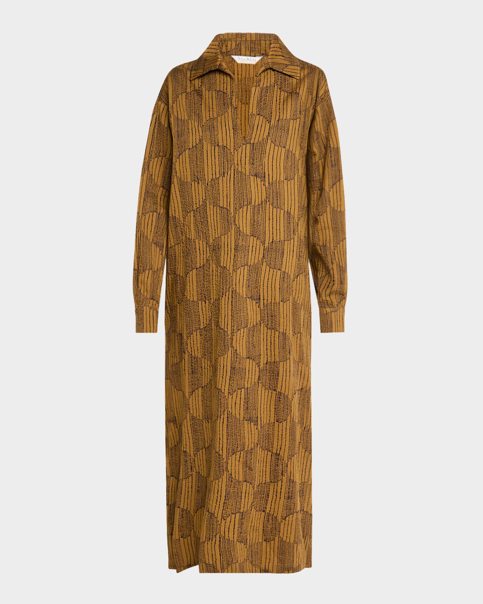 Edwige Wave Seersucker Long-Sleeve Maxi Shirtdress 0