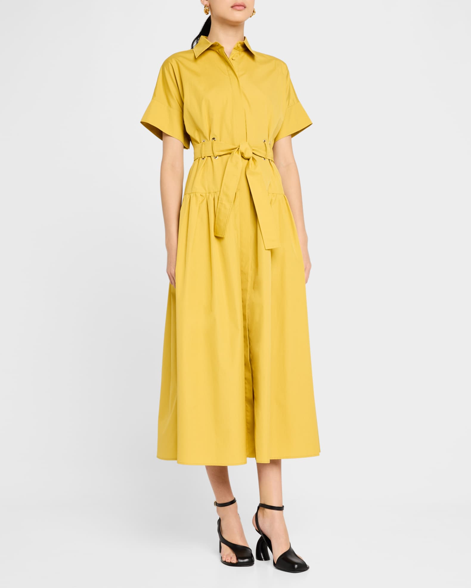 【関税＆送料込み】Max Mara Agoraio Belted Short Sleeves Po Poplin shirt dress, yellow | 
