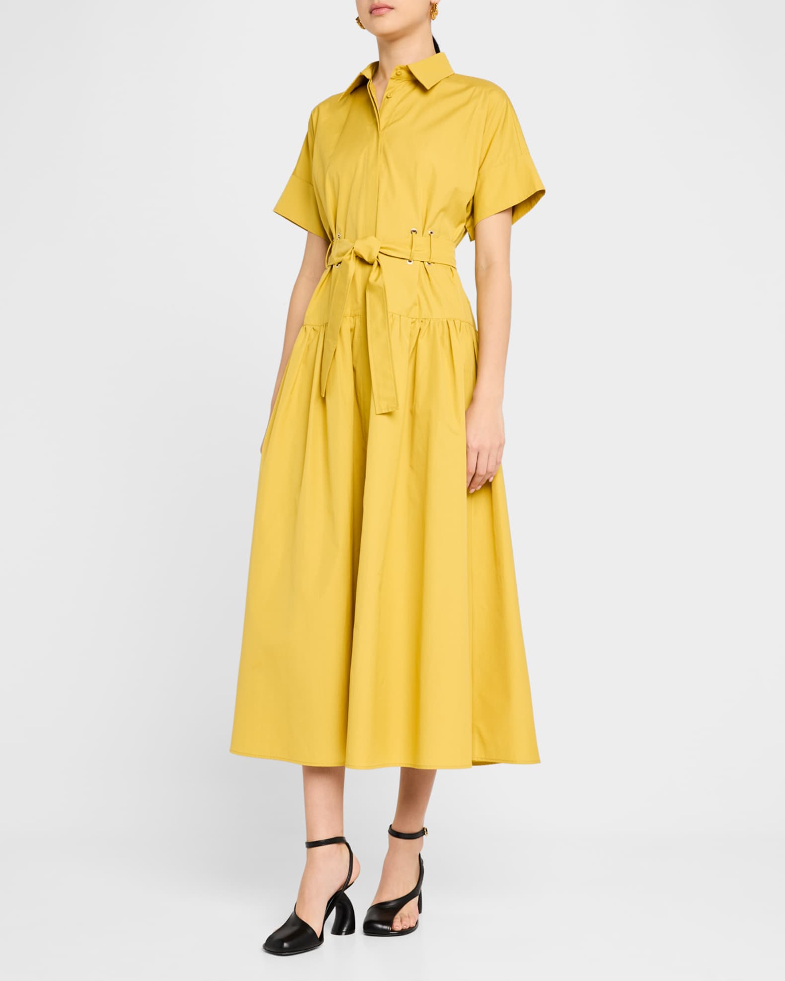 Max Mara Agoraio Belted Drop-Waist Ankle Shirtdress | Neiman