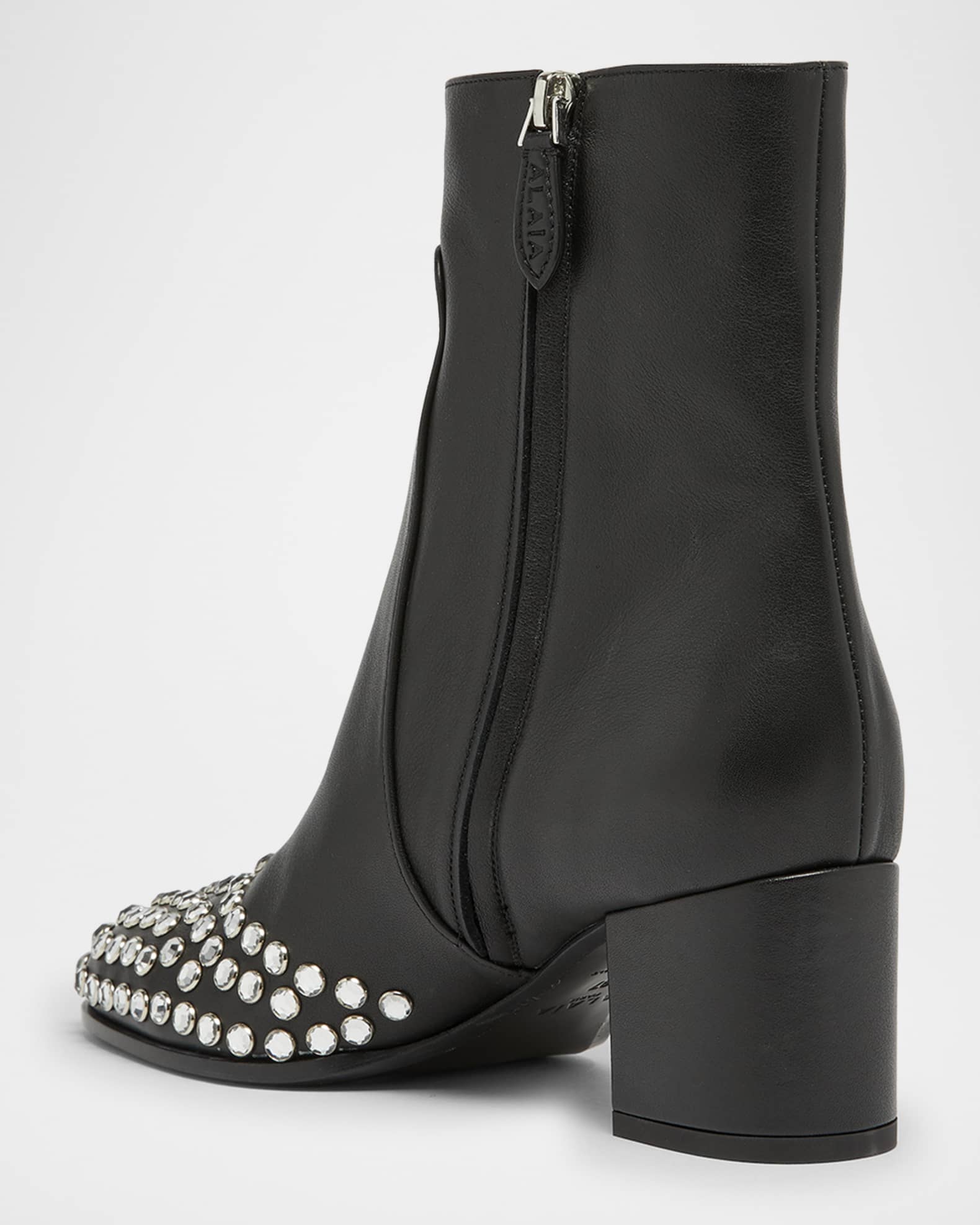 Leather Crystal Stud Cap-Toe Ankle Booties 1