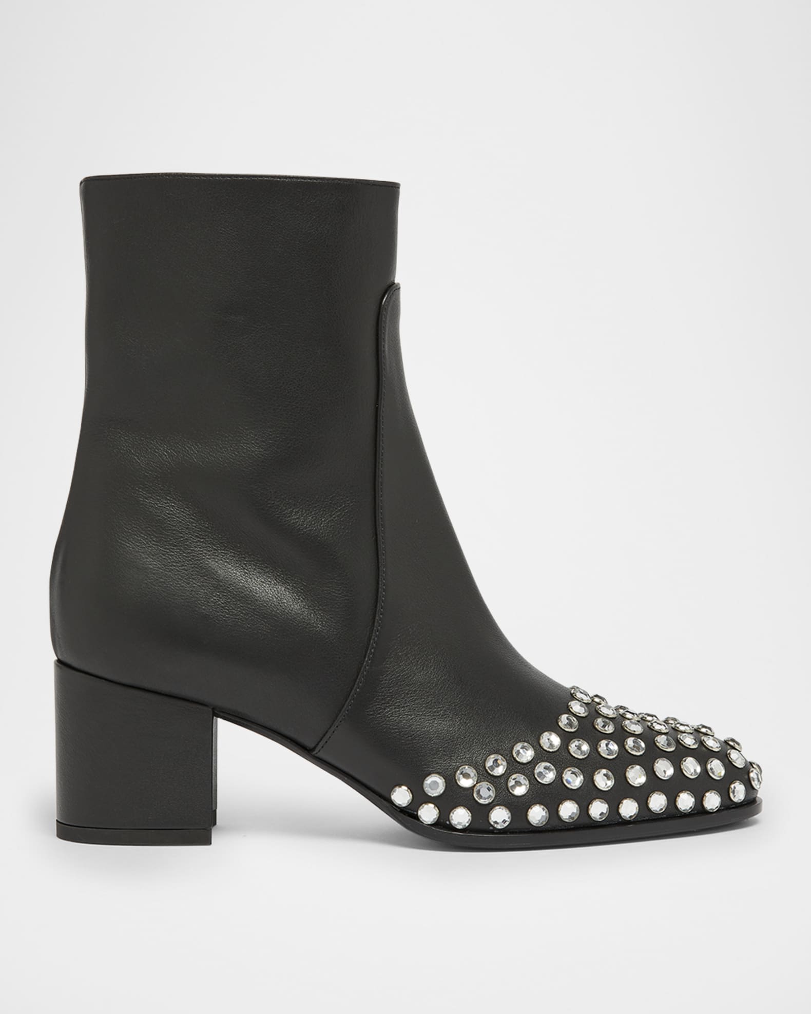 Leather Crystal Stud Cap-Toe Ankle Booties 0