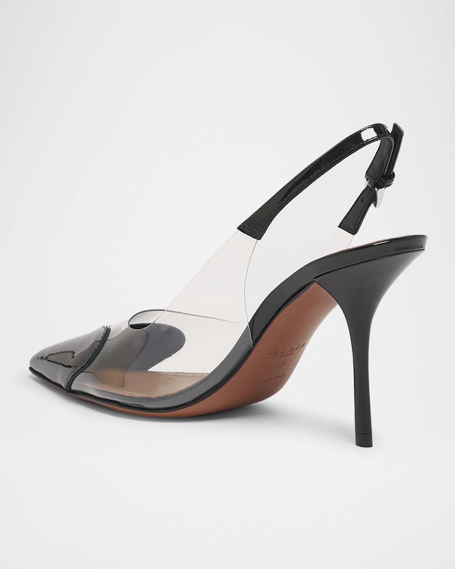 Coeur Clear Patent Heart-Toe Slingback Pumps 1
