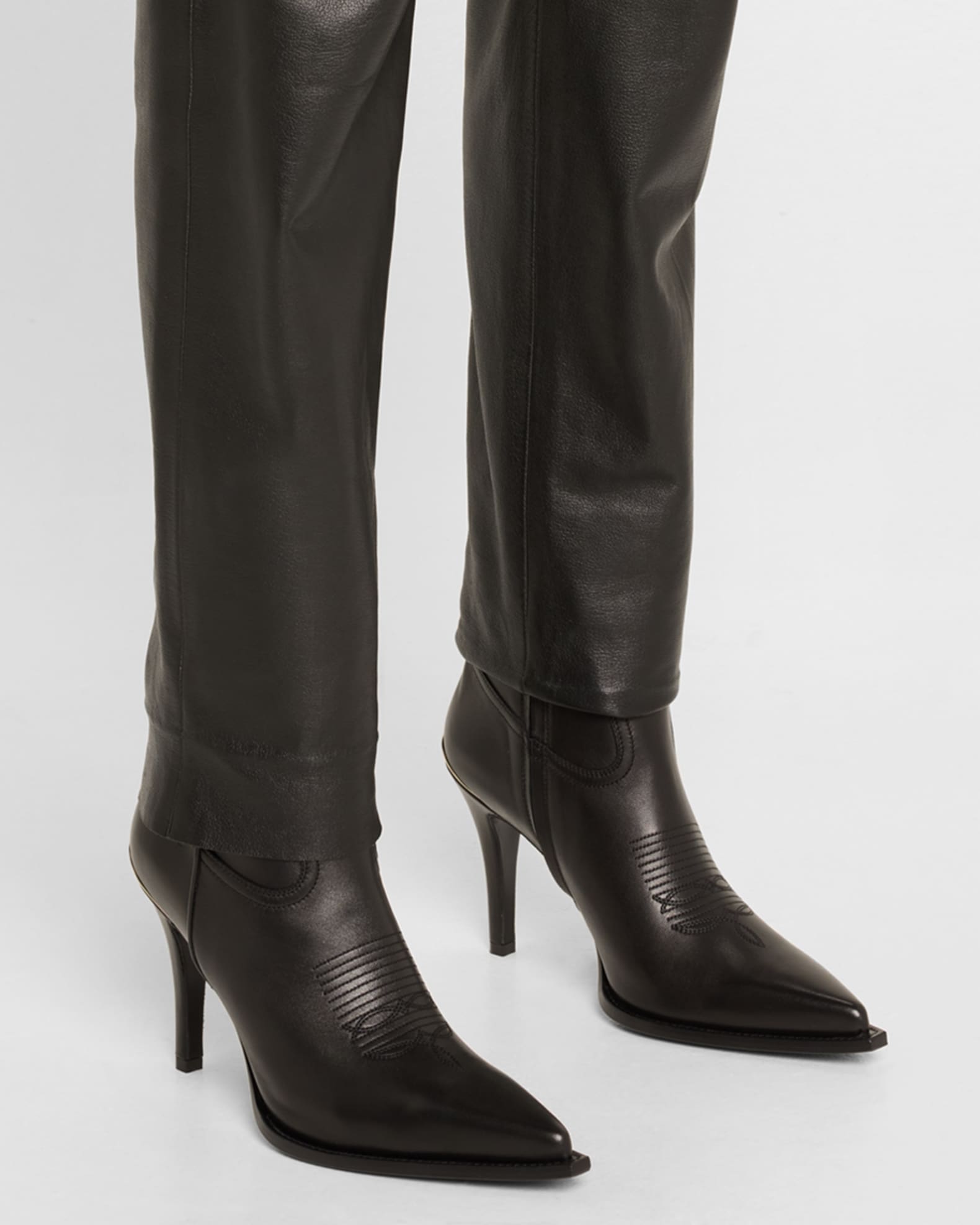 Nancy Leather Western Stiletto Booties 1