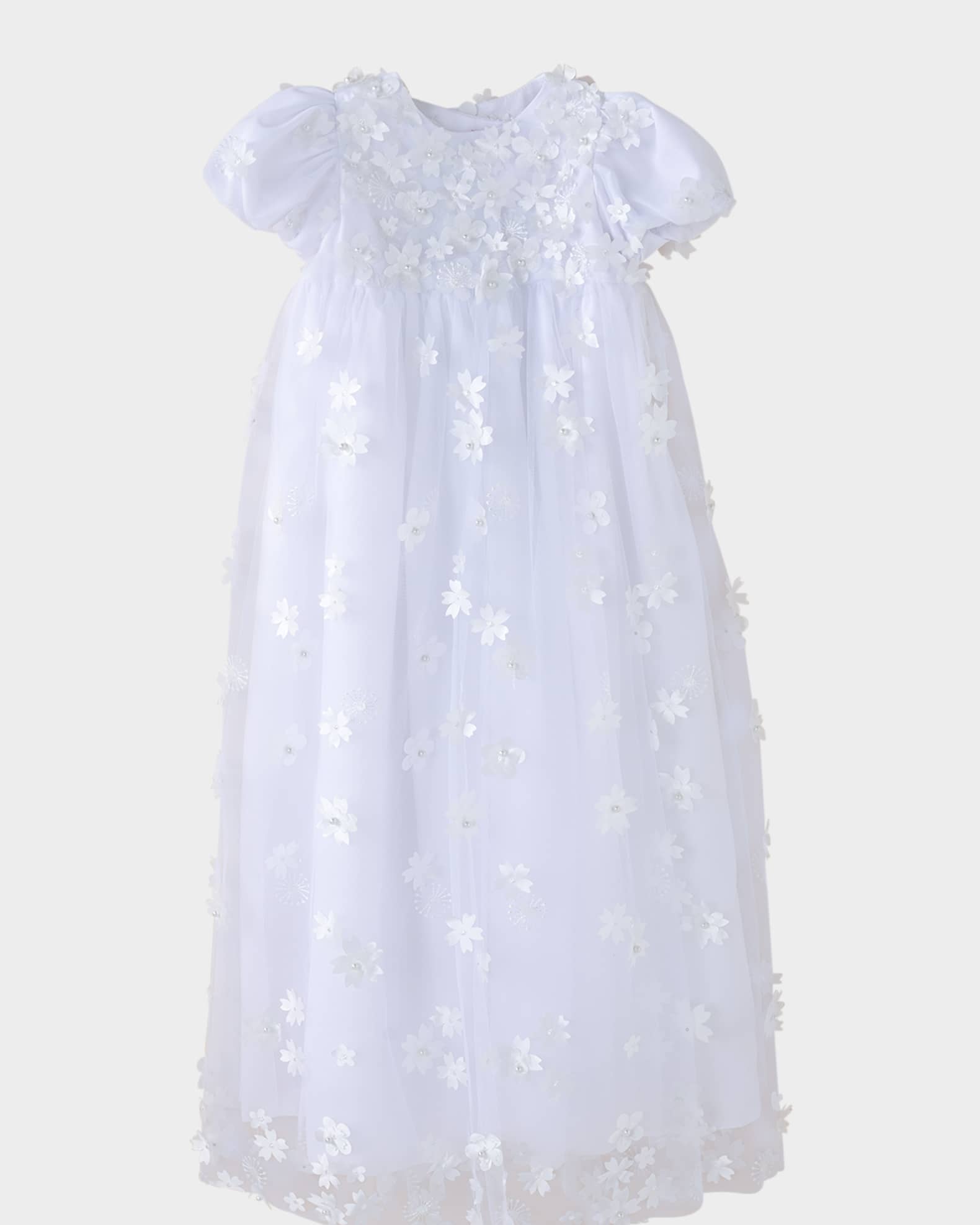 Girl's Lousie Scattered 3D Pearl Flower Christening Gown, Size 0-12M  0
