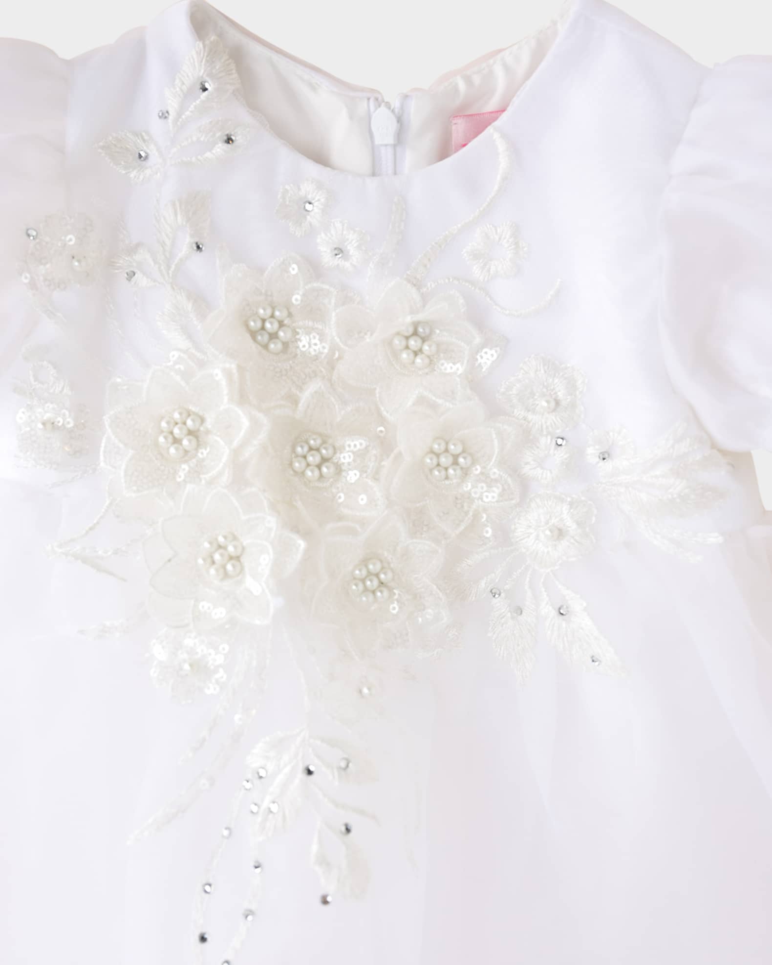 Girl's Belle Floral Applique Organza Christening Gown, Size 0-12M 1