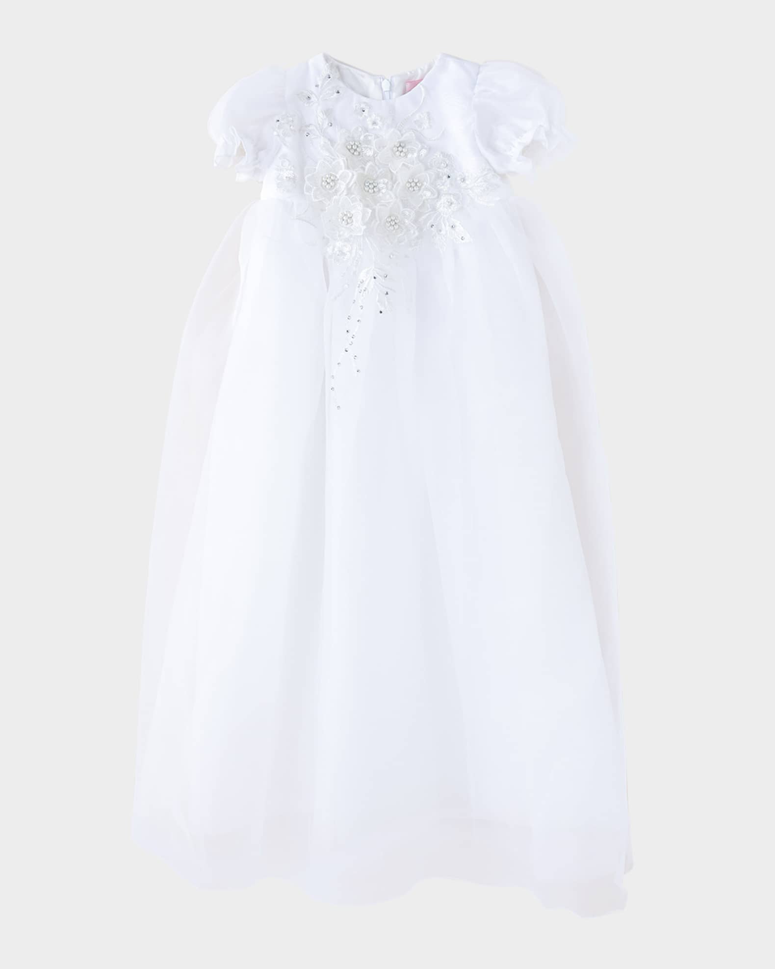 Girl's Belle Floral Applique Organza Christening Gown, Size 0-12M 0