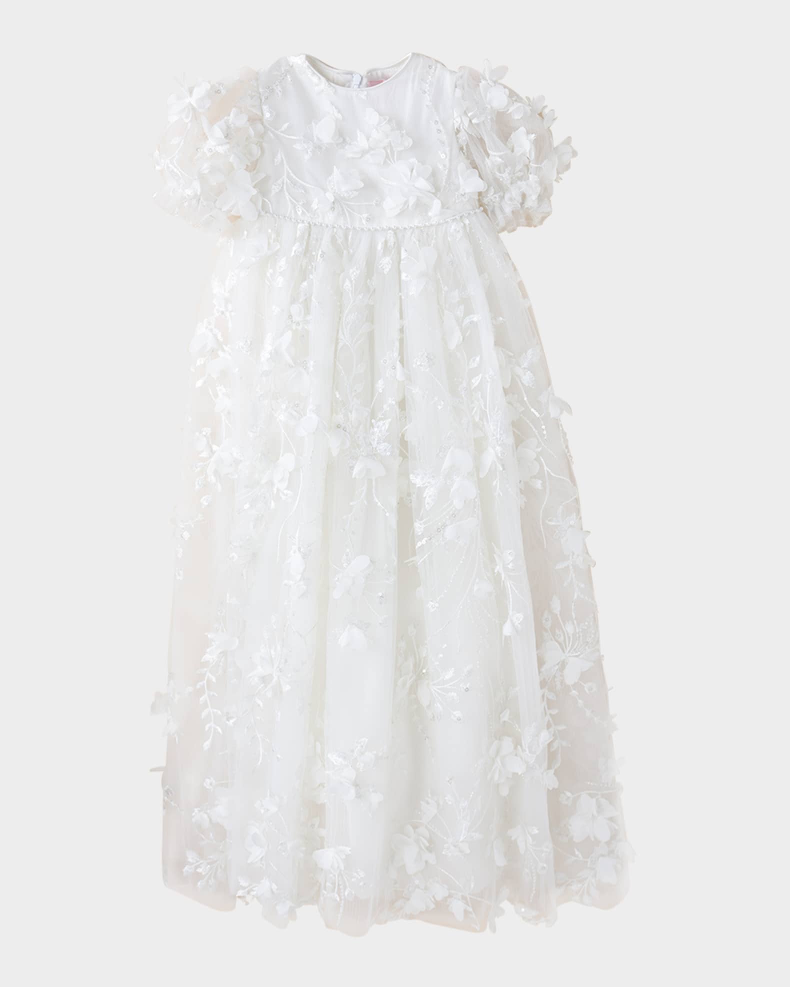 Girl's Poppy 3D Floral Christening Gown, Size 0-12M 0