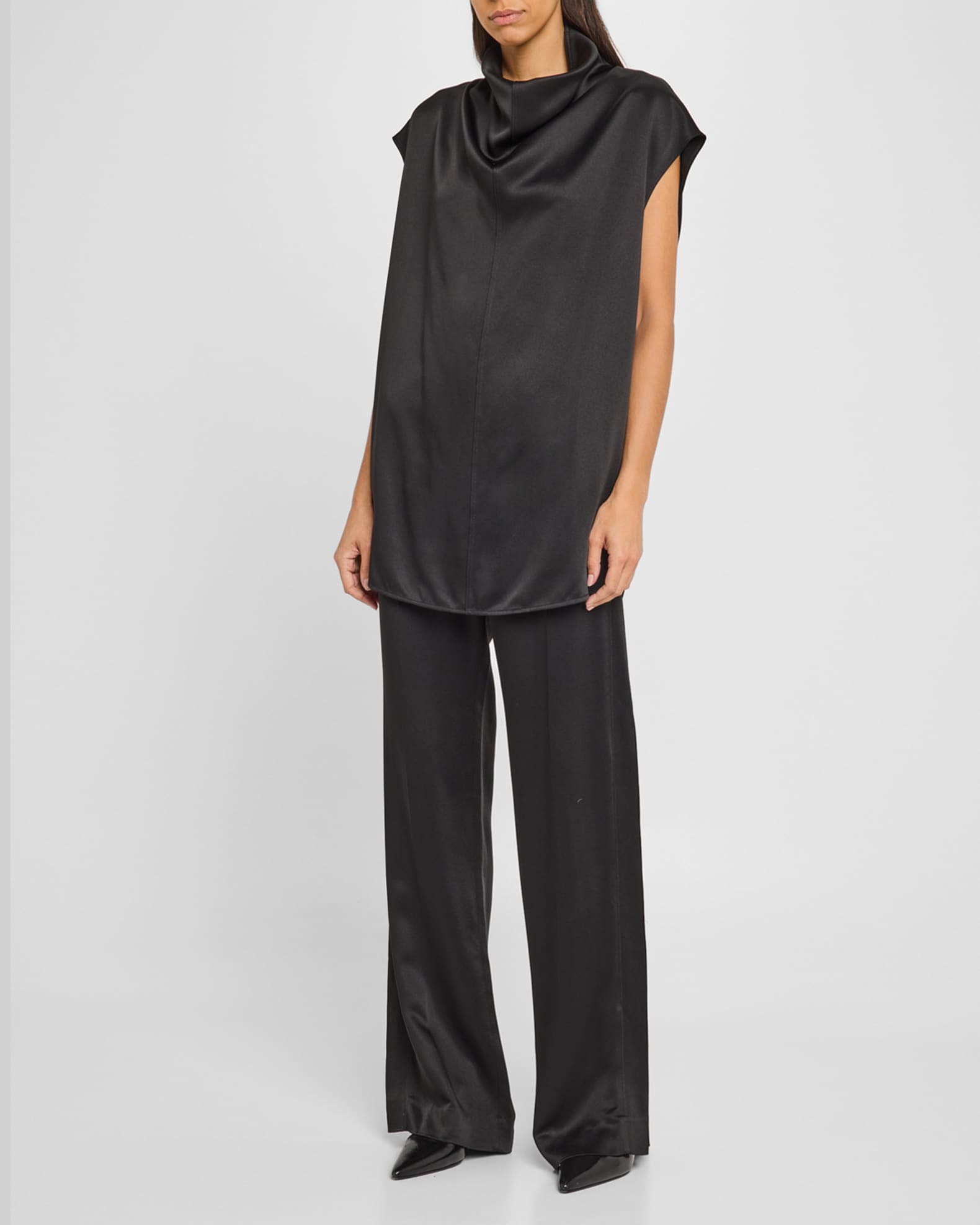 Slit Wide-Leg Satin Trousers 1