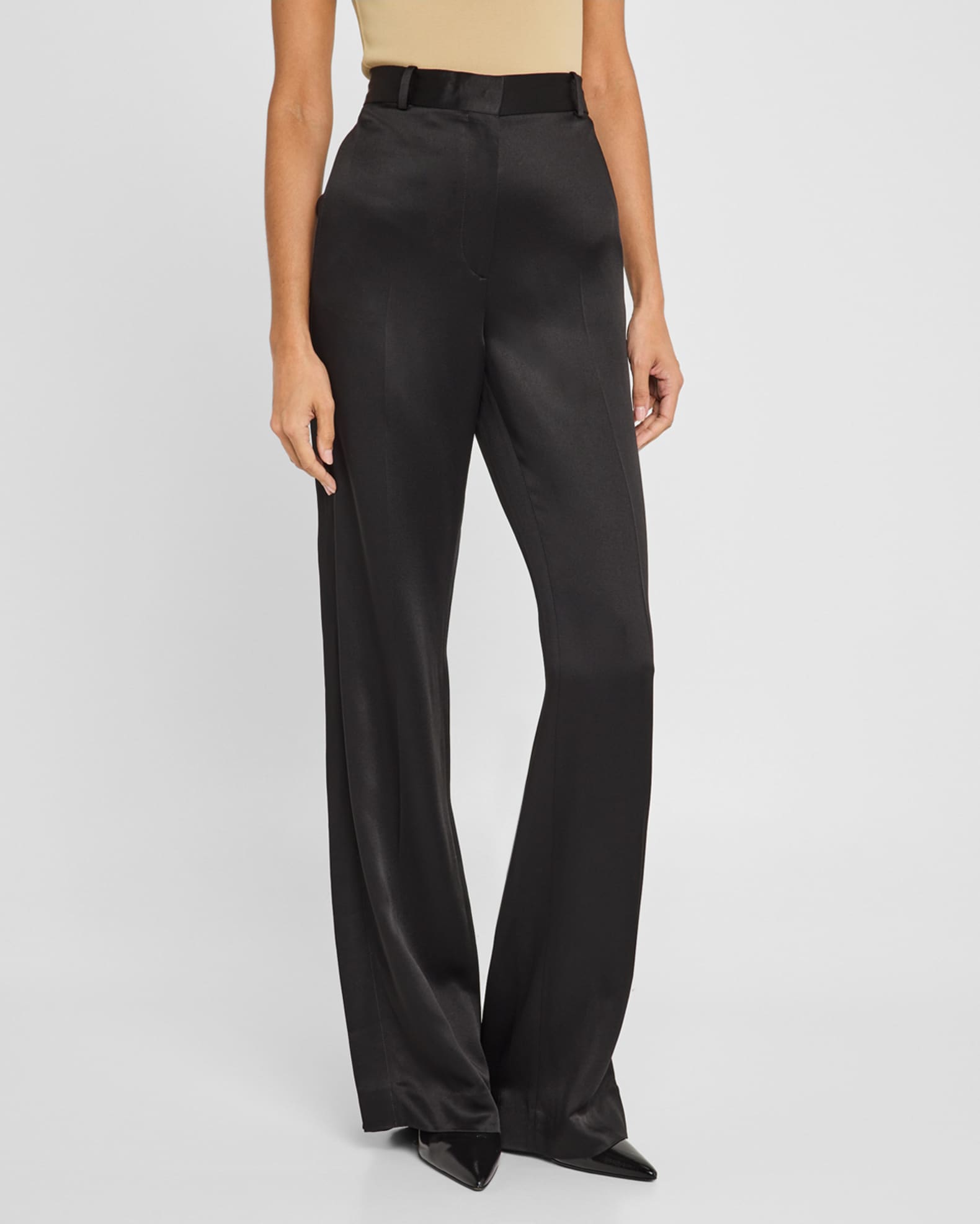 Slit Wide Leg Satin Trousers