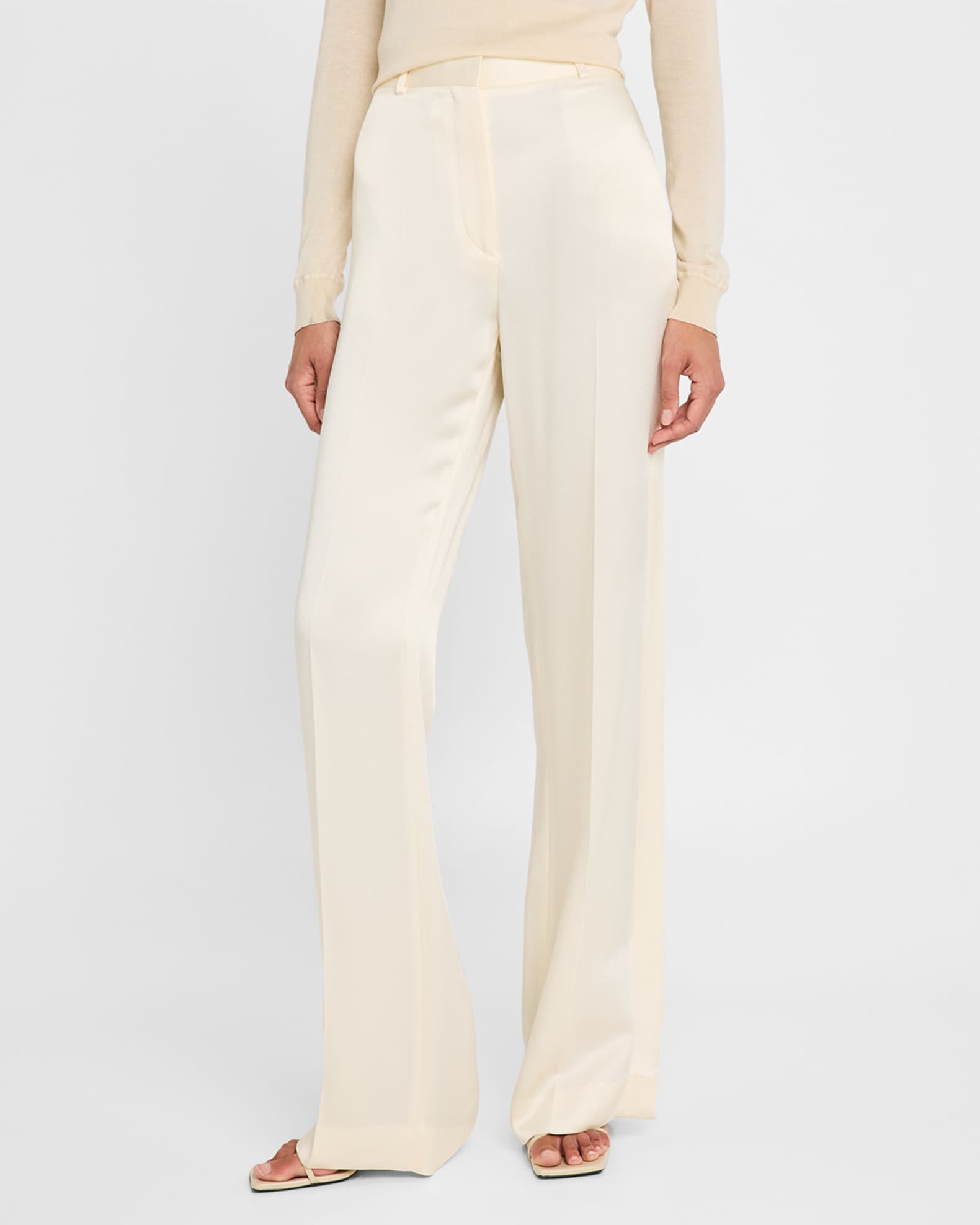 ★2024NEW★LOEUVRE★Elastic Waist Satin Wide Pants Women Satin Wide Leg Dress Pants Silk Casual Dressy Long