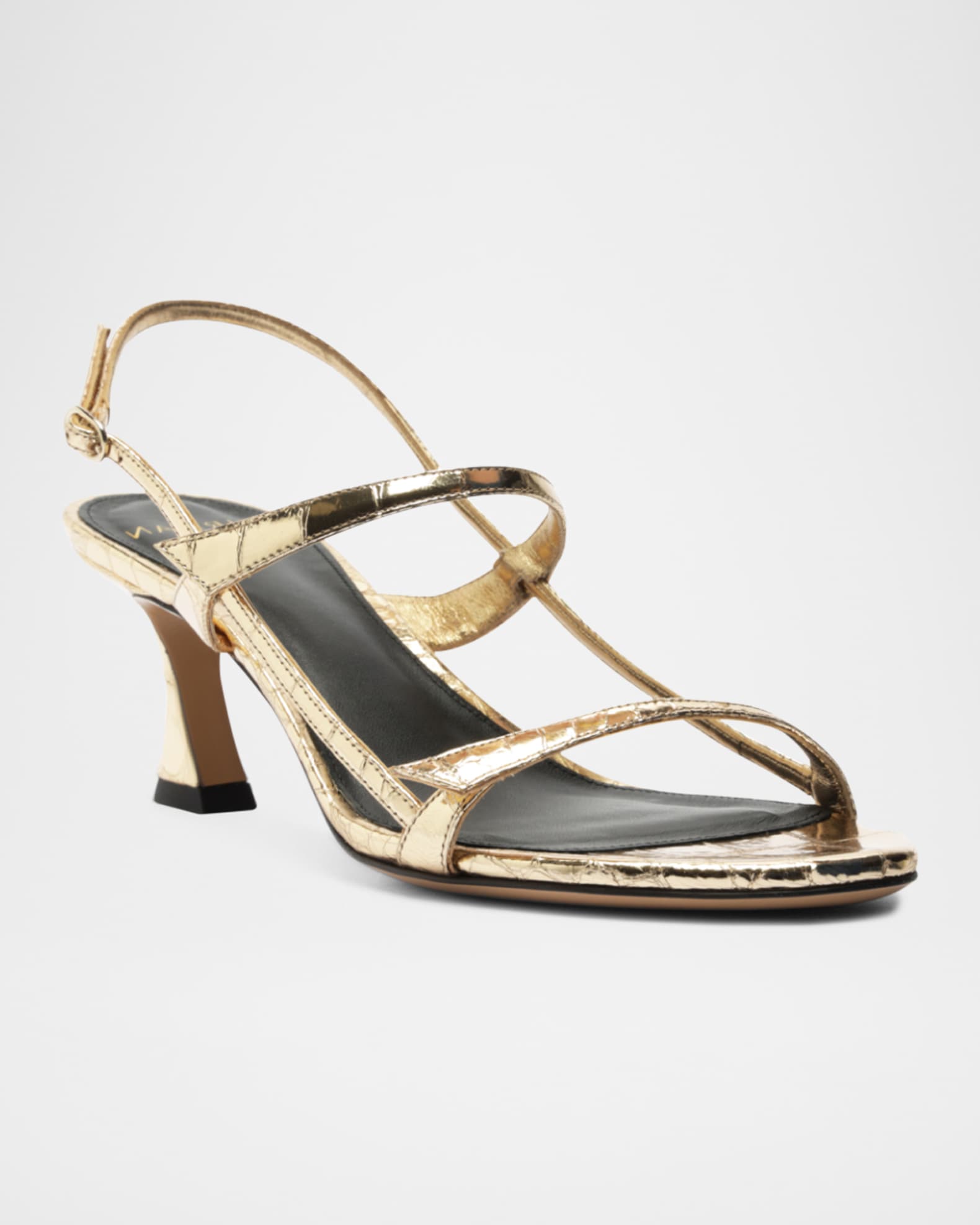 Alexandre Birman Tita Metallic Croco Cage Slingback Sandals