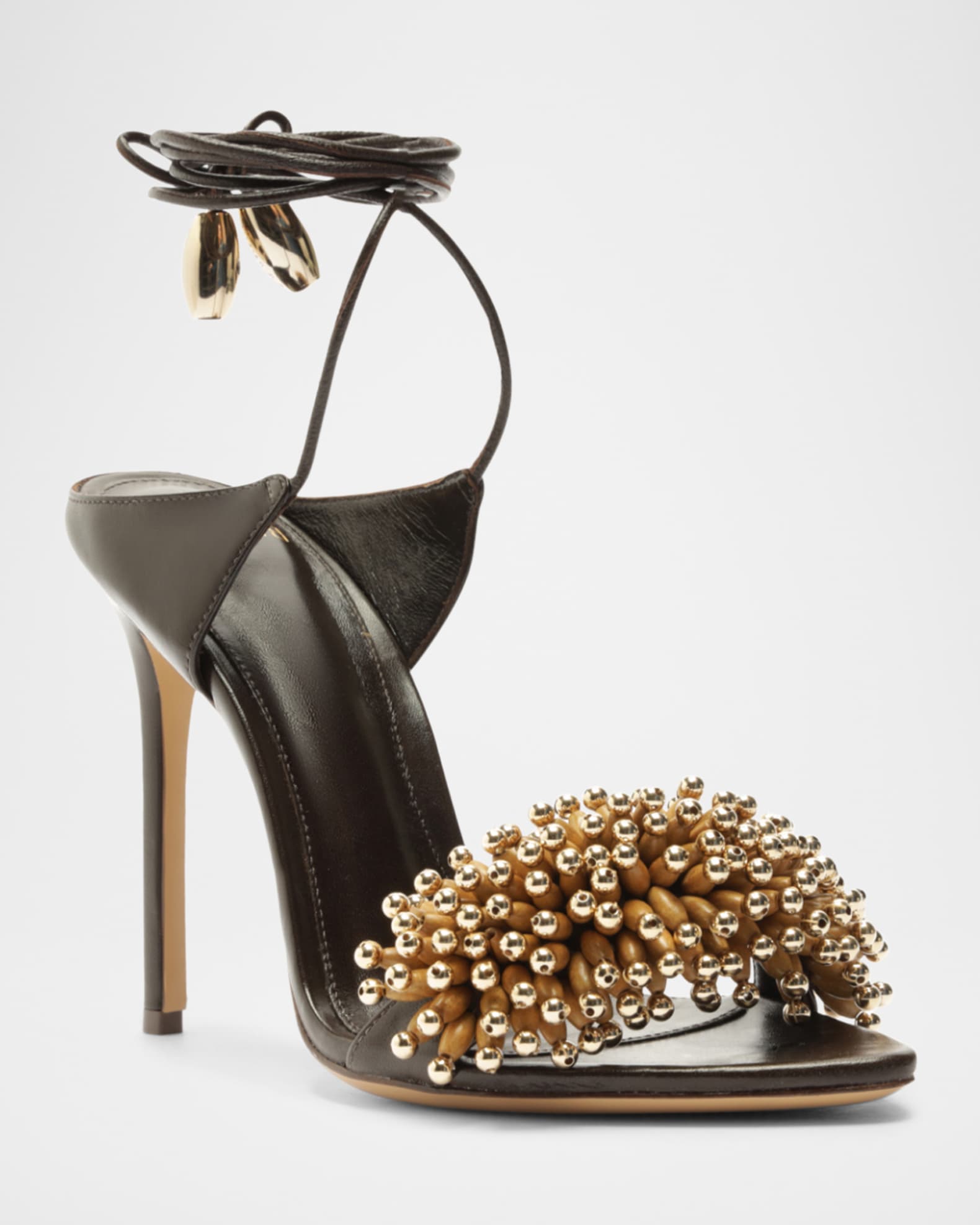 Zaya Leather Beaded Ankle-Wrap Sandals 1