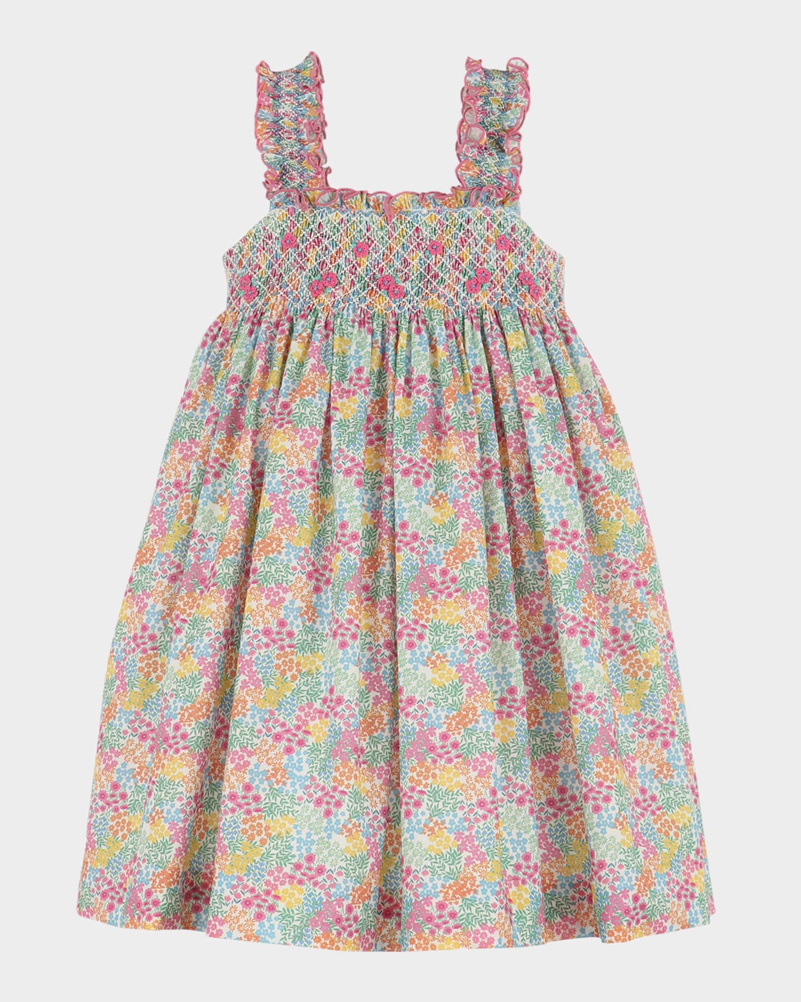 Girl's Floral-Print Jamboree Smocked Dress, Size 4-6X 0