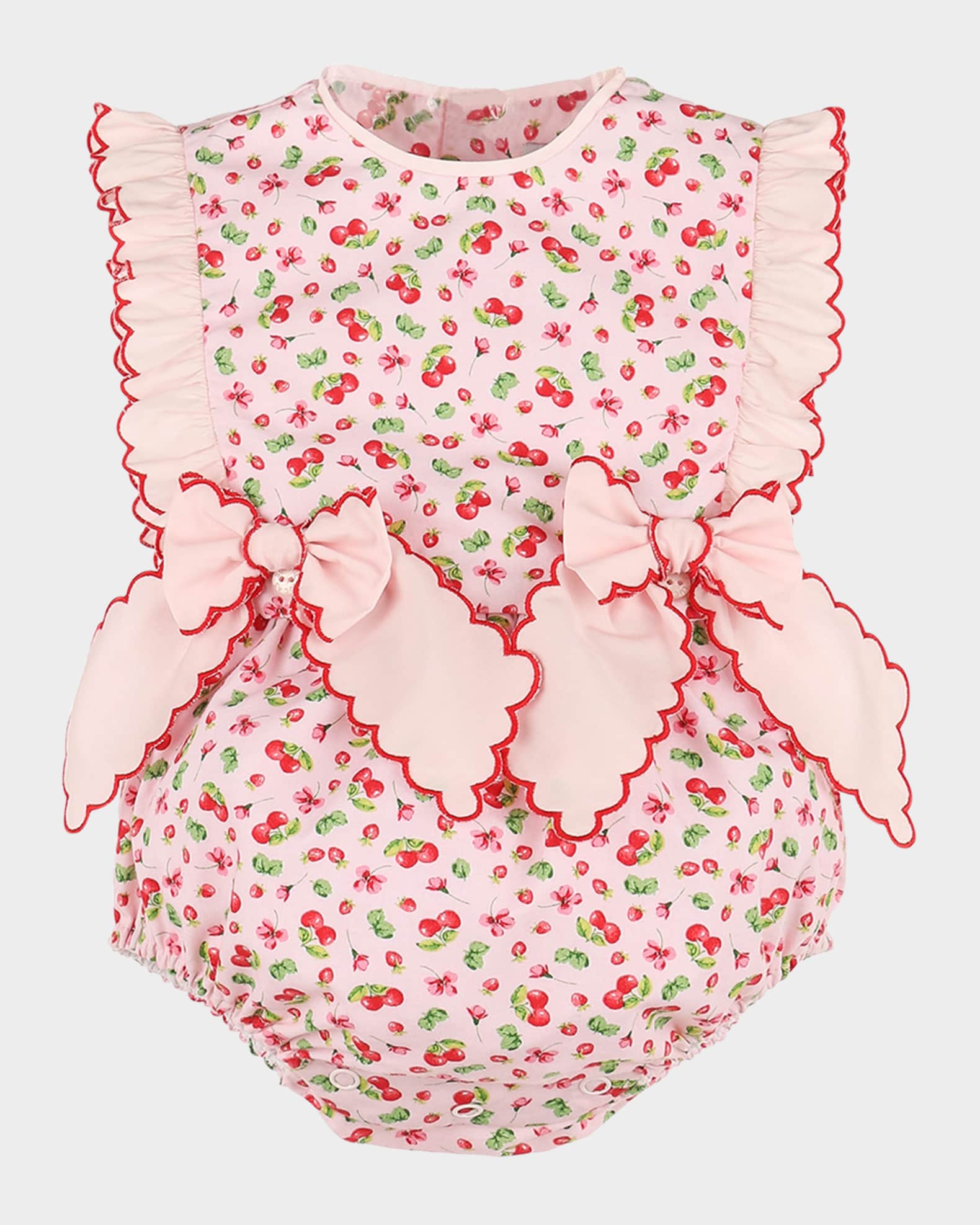 Luli & Me Baby Girls Bubble - Ivory with Tan Embroidery Flowers