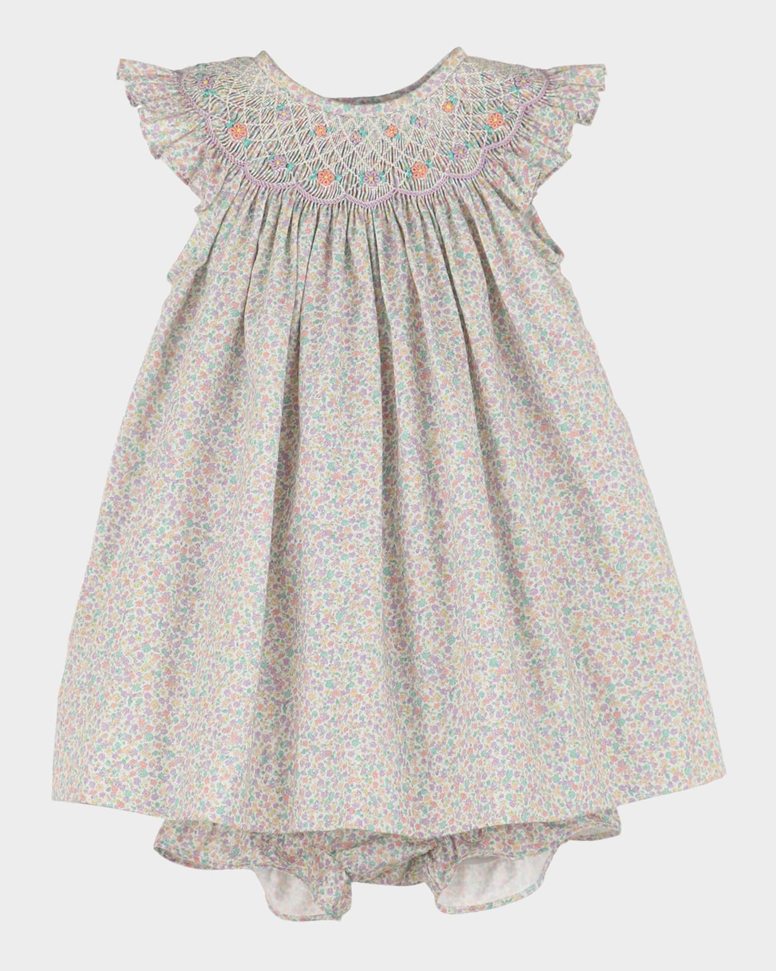 Girl's Floral-Print Smock Bishop Dress, Size 9M-24M 0