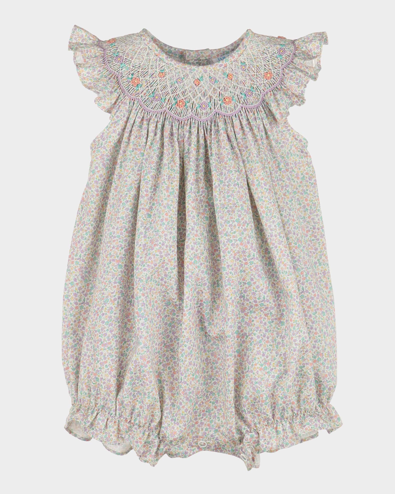 Girl's Floral-Print Smock Bubble Romper, Size 3M-12M 0