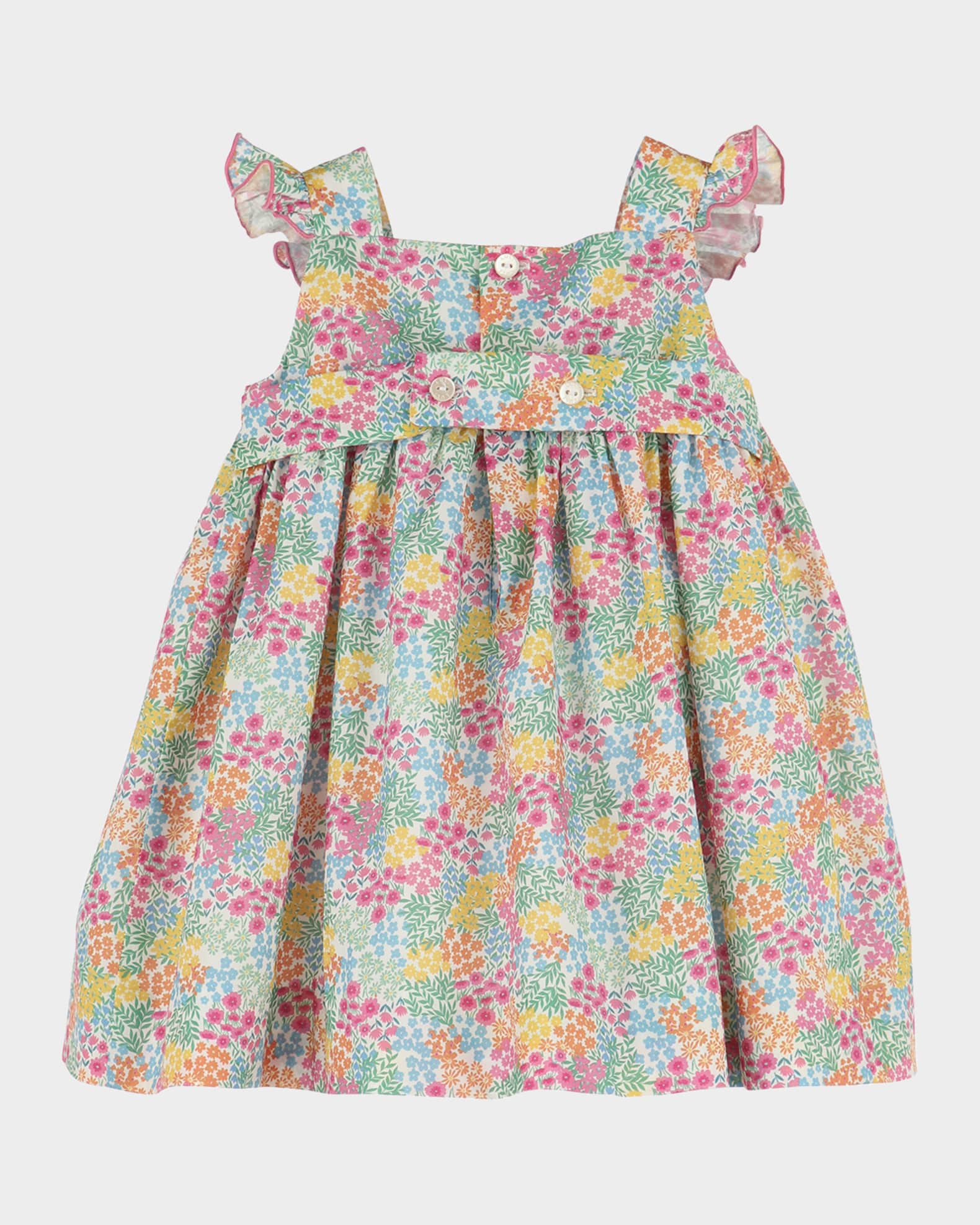 Girl's Floral-Print Jamboree Smocked Dress, Size 6M-3 1