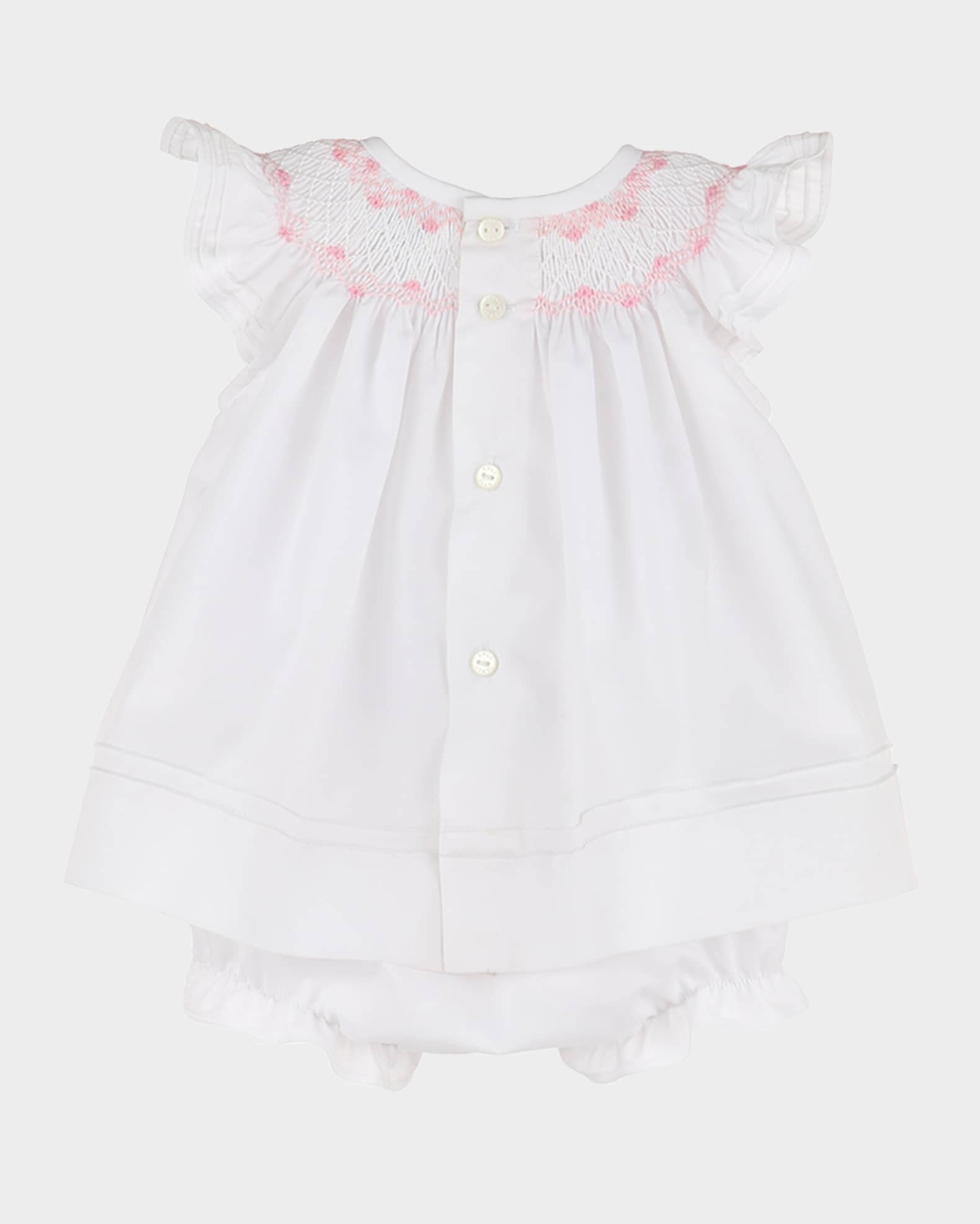Girl's Smocked Bishop Dress W/ Bonner & Bloomers, Size Newborn-9M 1