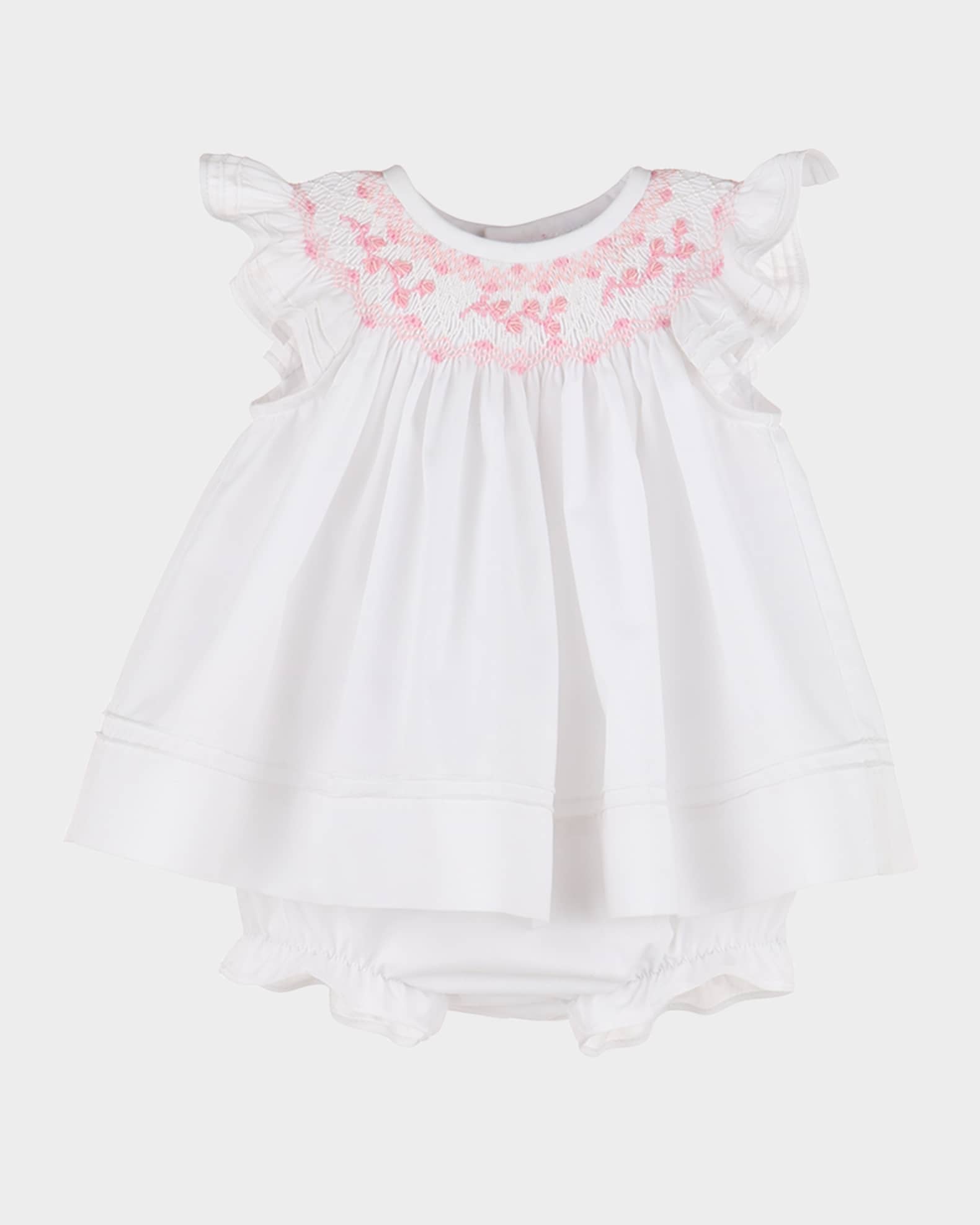 Girl's Smocked Bishop Dress W/ Bonner & Bloomers, Size Newborn-9M 0