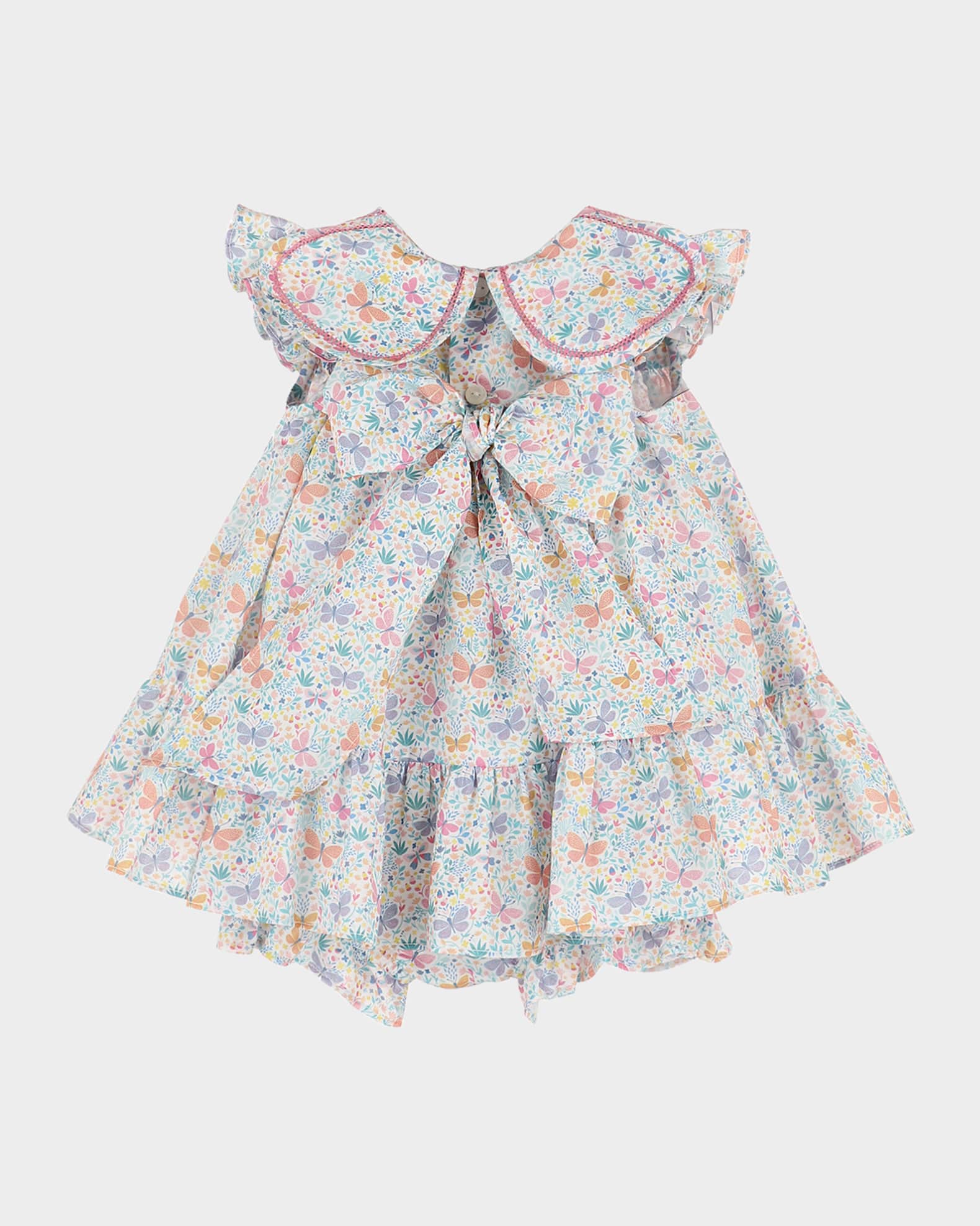 Girl's Butterfly-Print Petal Collared Dress, Size 3M-24M 1