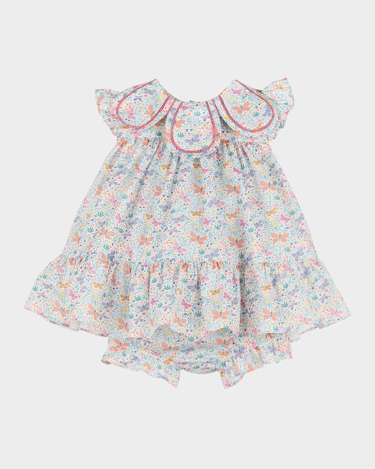 Girl's Butterfly-Print Petal Collared Dress, Size 3M-24M 0