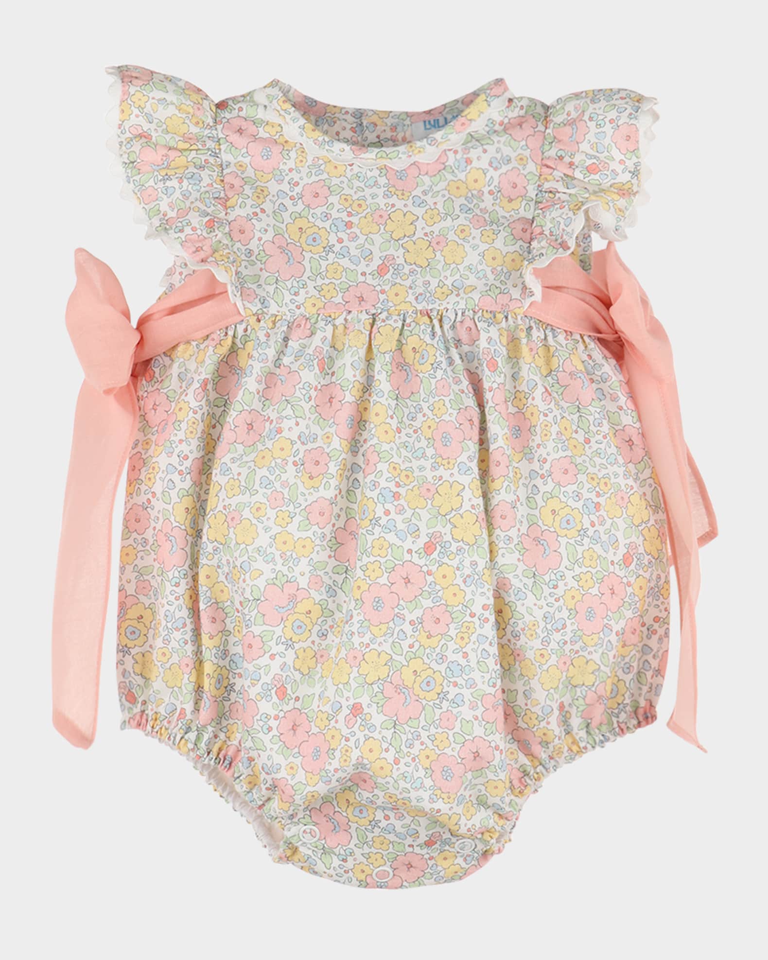 Girl's Floral-Print Bubble Romper W/ Bows, Size 6M-24M 0