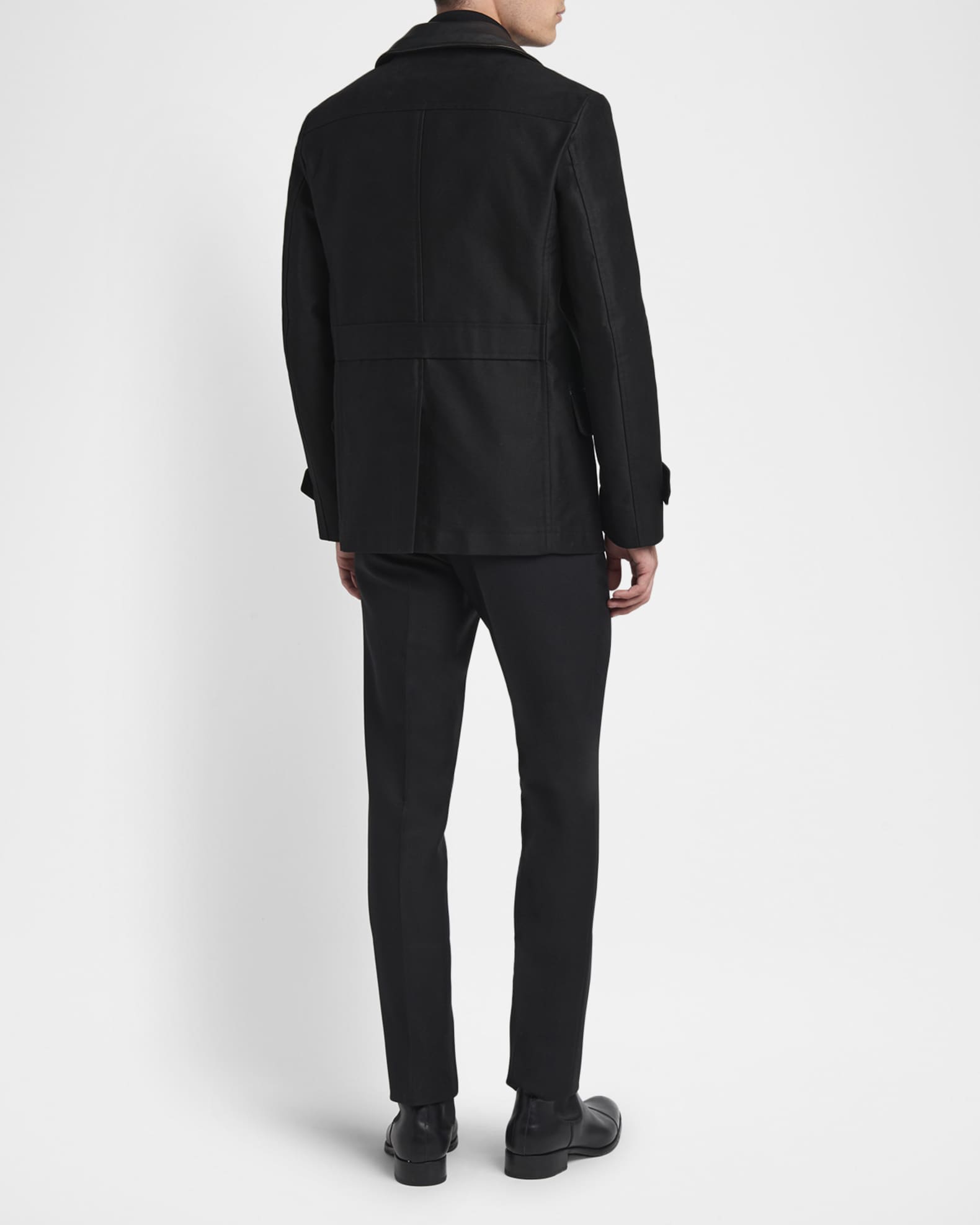Tom Ford Men's Satin Leather-Collar Peacoat, Black, Men's, 40, Coats Jackets & Outerwear Leather Jackets