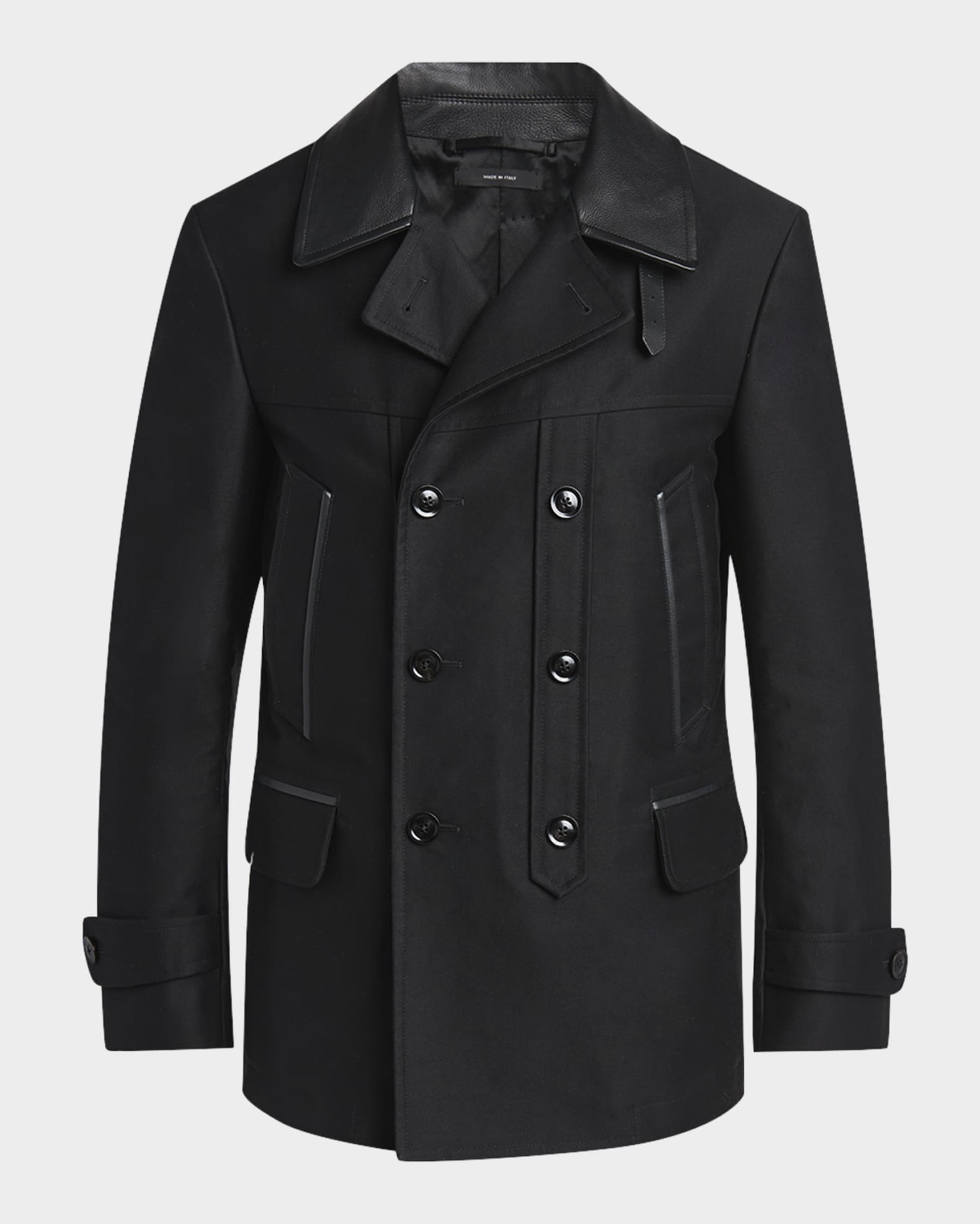 Men's Satin Leather-Collar Peacoat 0