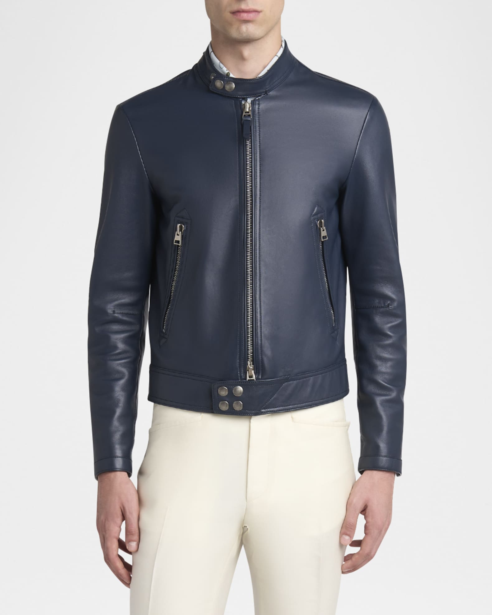 TOM FORD Men's Napa Leather Full-Zip Racer Jacket | Neiman Marcus