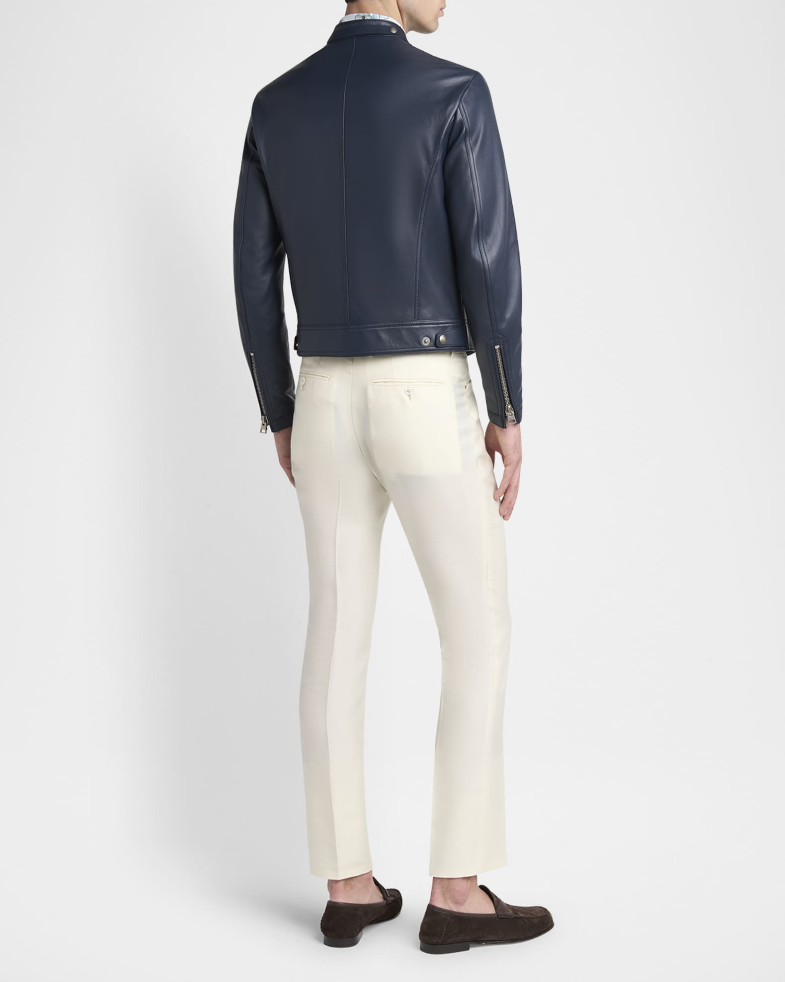 TOM FORD Men's Napa Leather Full-Zip Racer Jacket | Neiman Marcus