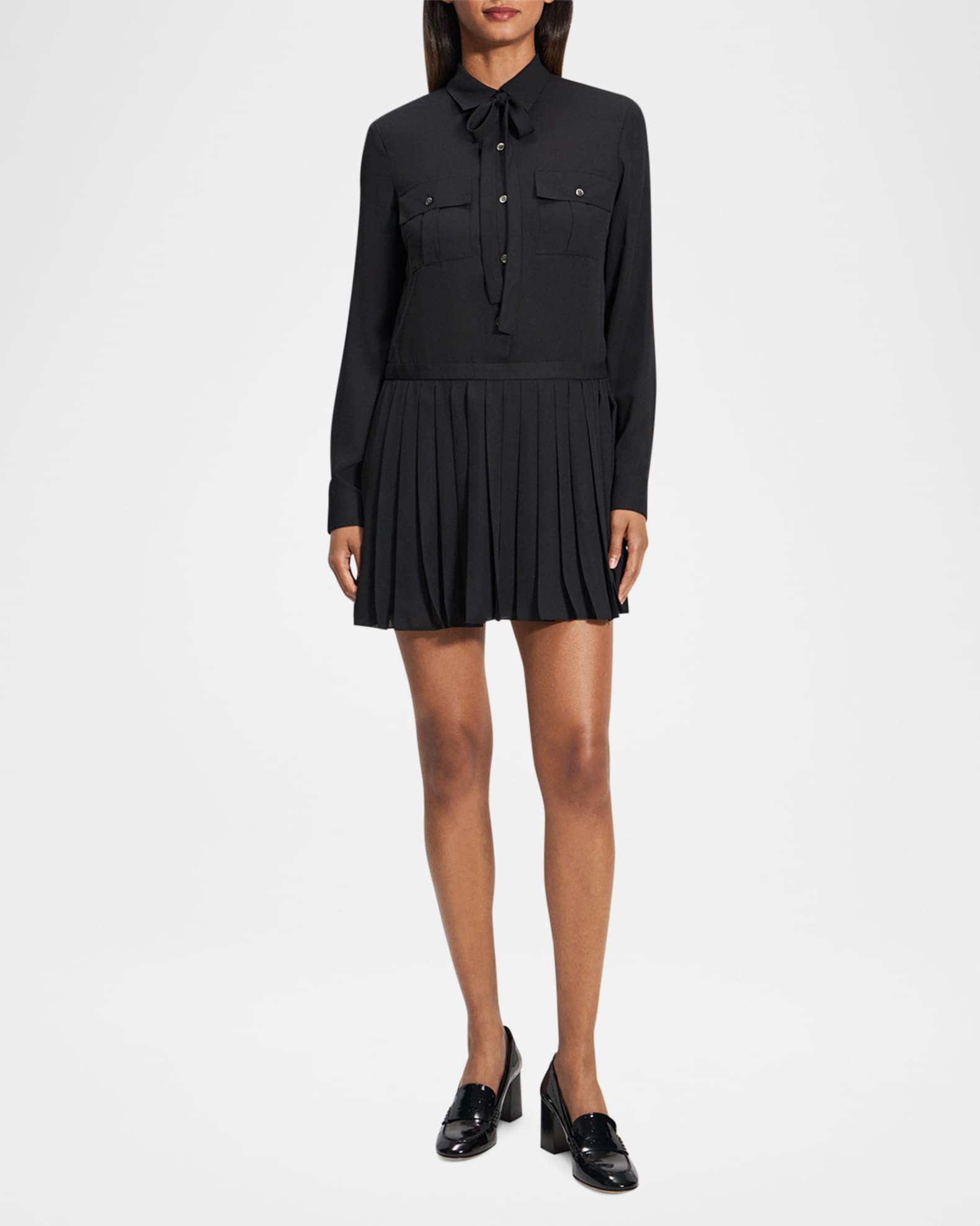 Theory Pleated Mini Shirtdress Neiman Marcus