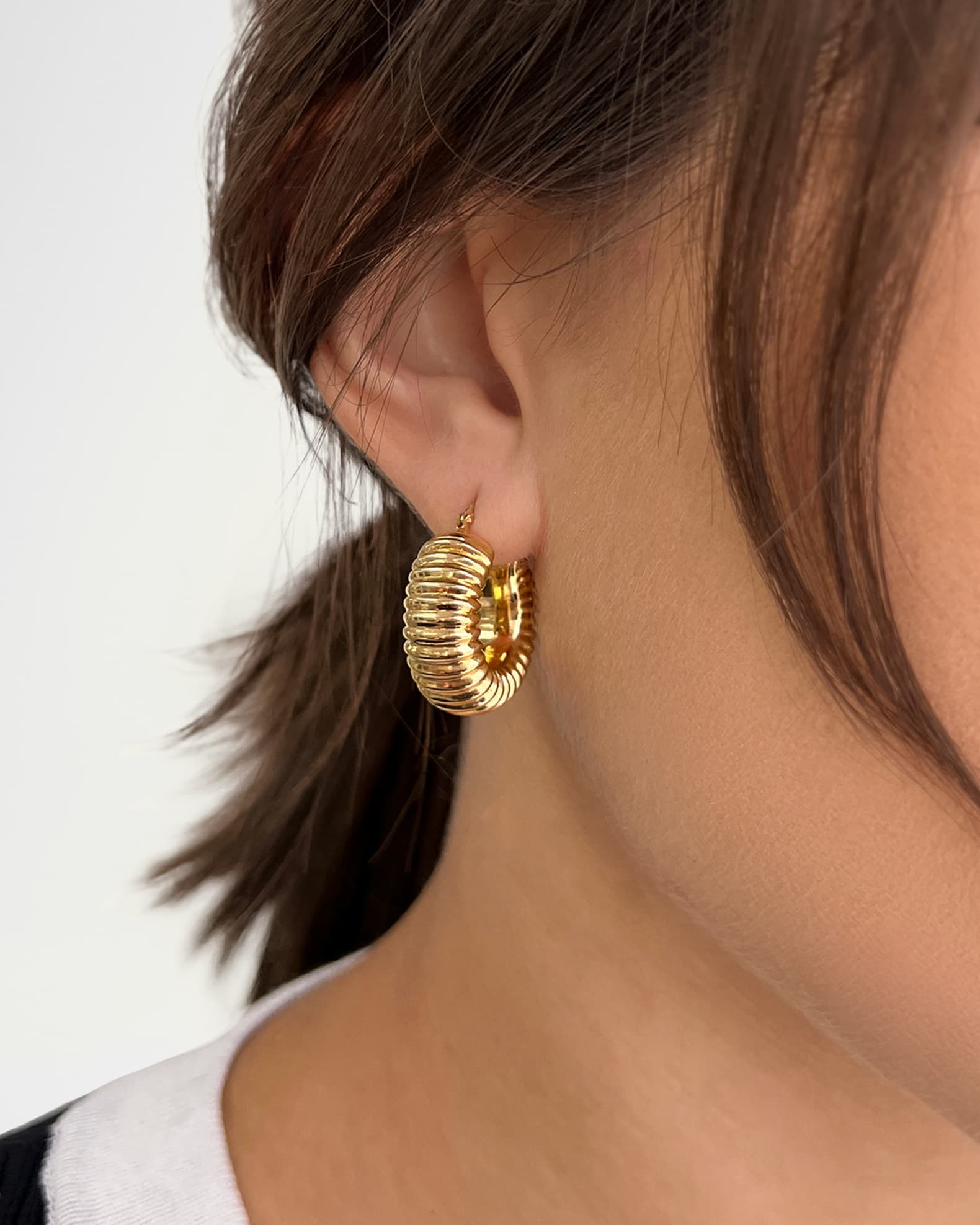 14K Gold Ribbed Bubble Hoop Earrings 1