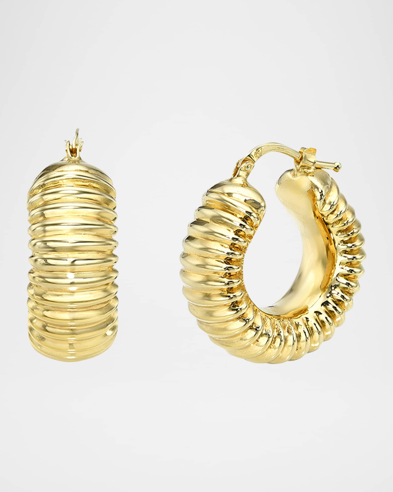 14K Gold Ribbed Bubble Hoop Earrings 0
