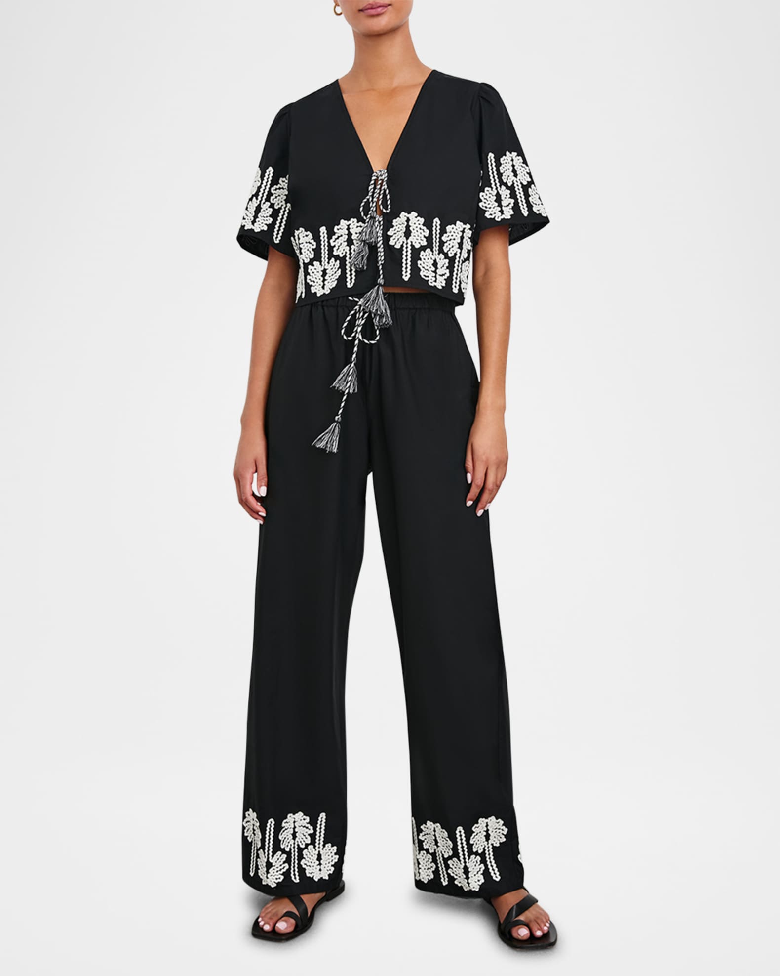 Emmie Palm Tree Embroidered Pants  1