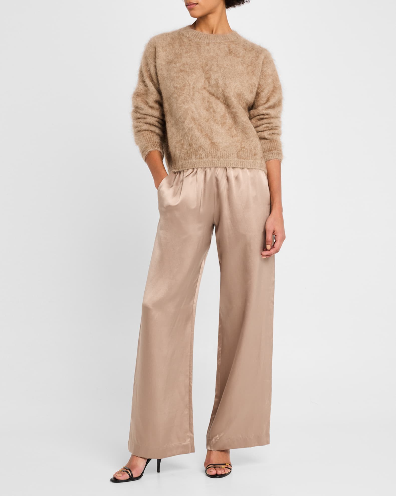 Sablyn Slouchy Crewneck Cashmere Sweater Eco Gravel Women s S Sweaters Cashmere Sweaters