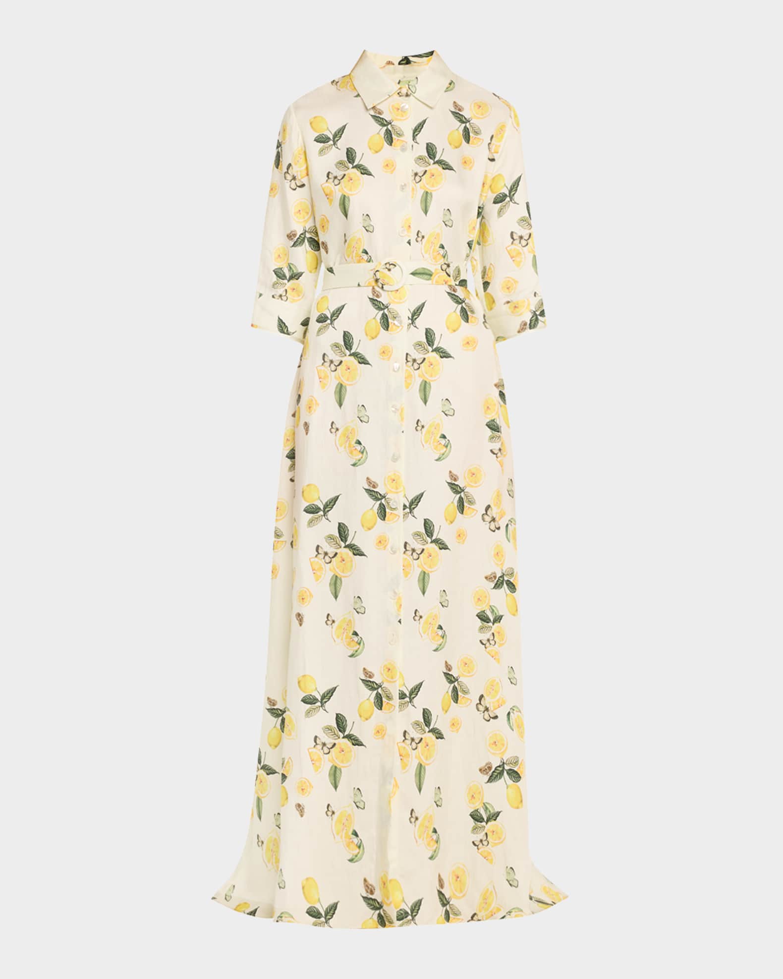 Valerie Belted Lemon-Print Maxi Shirtdress 0