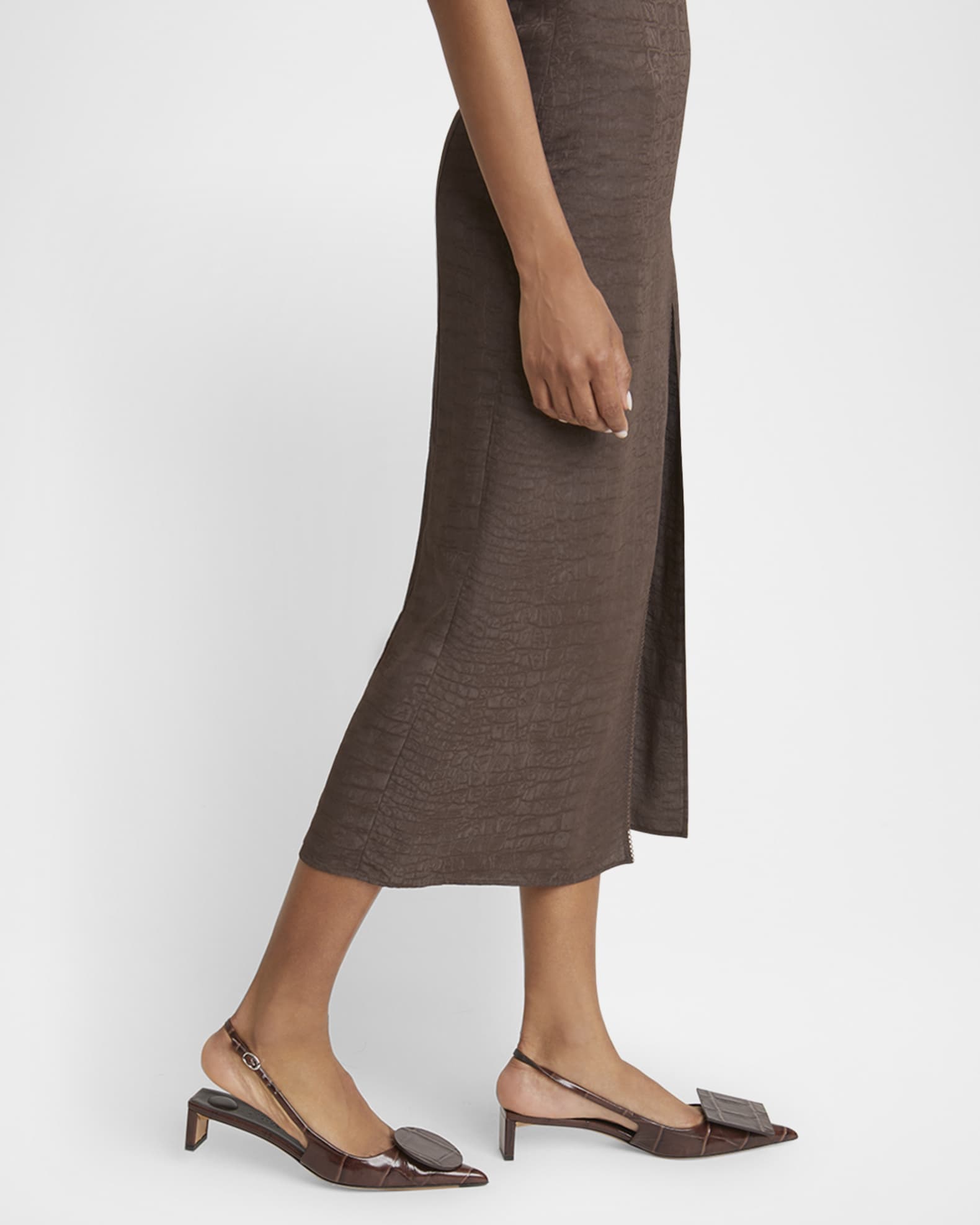 Croc-Embossed Leather Slingback Pumps 1