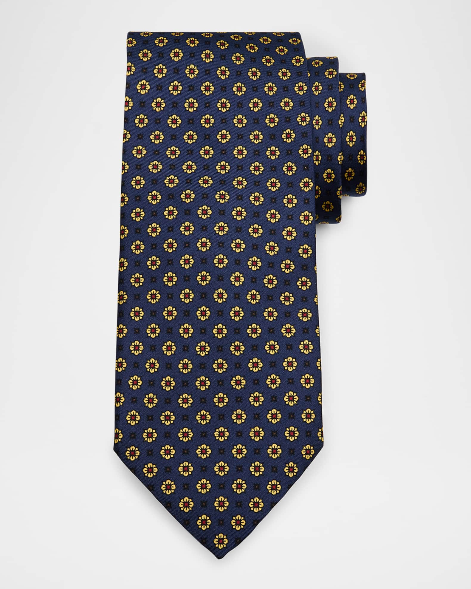 Men's Micro-Floral Mulberry Silk Tie 0