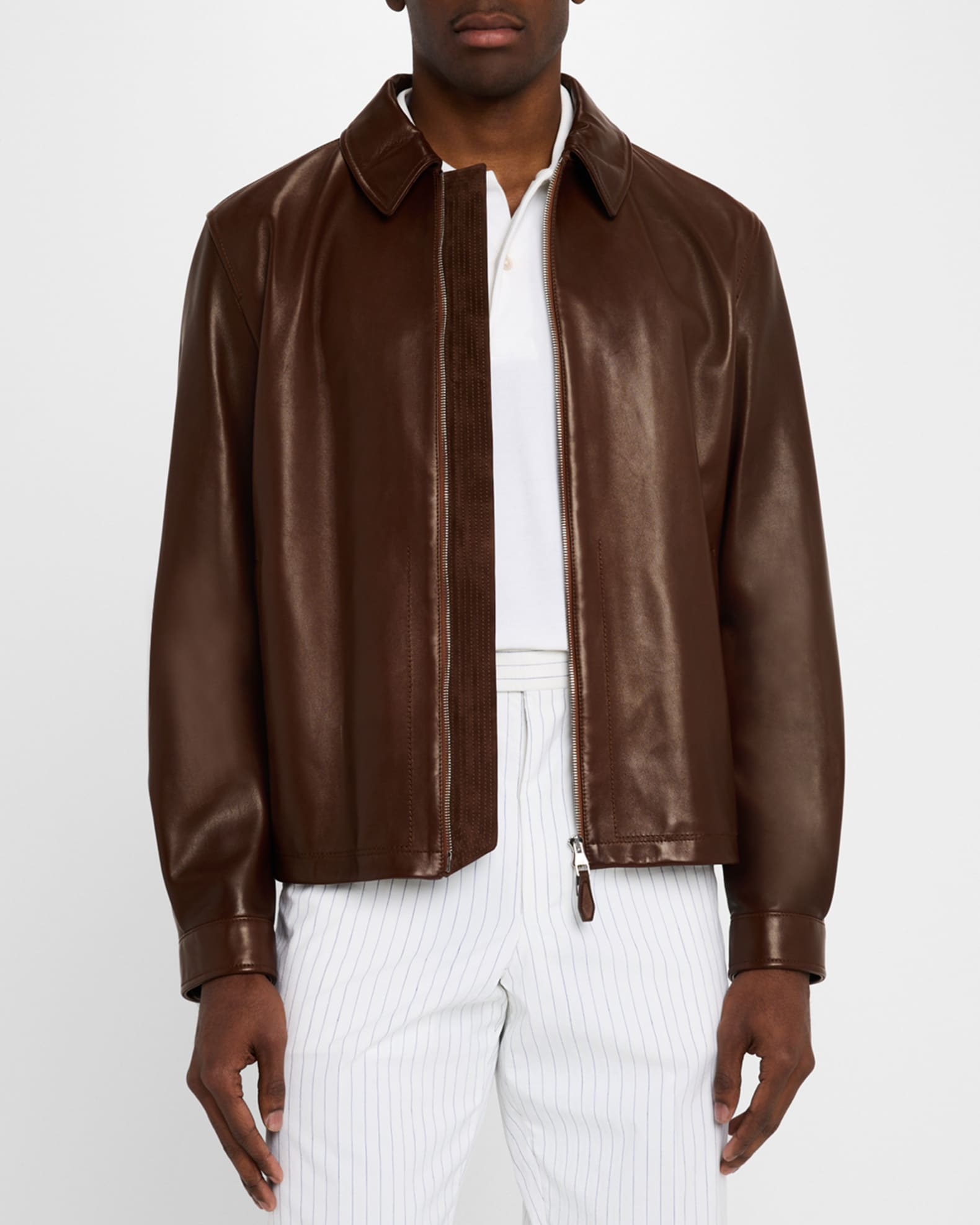 dunhill Men's Harrington Full-Zip Leather Jacket | Neiman Marcus
