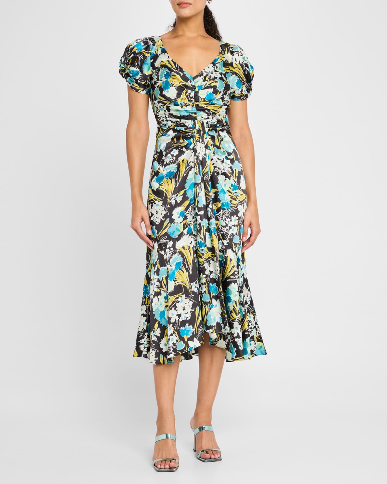 Walker Floral Puff-Sleeve Midi Dress 1