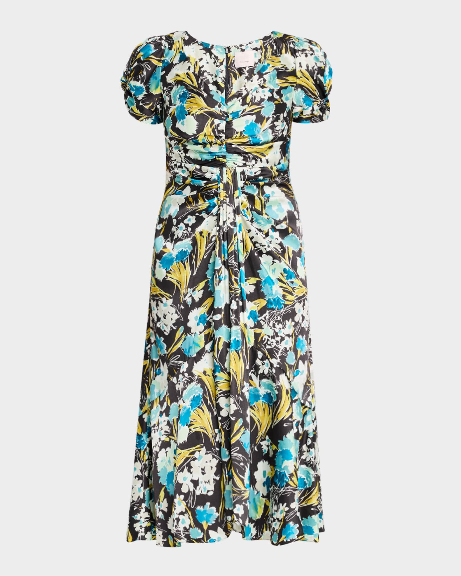 Walker Floral Puff-Sleeve Midi Dress 0