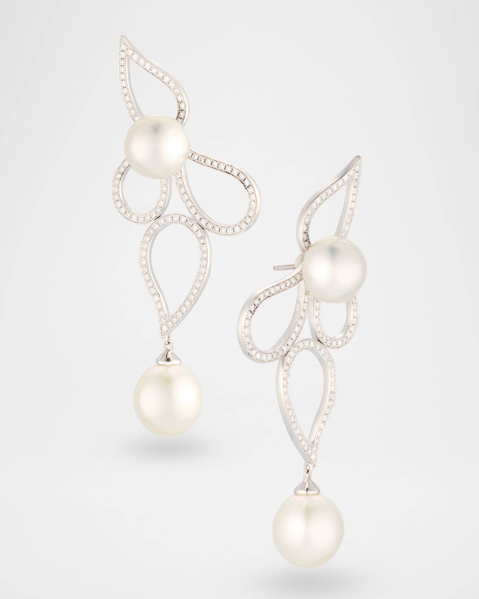 18K White Gold South Sea Pearl and Diamond Earrings 0