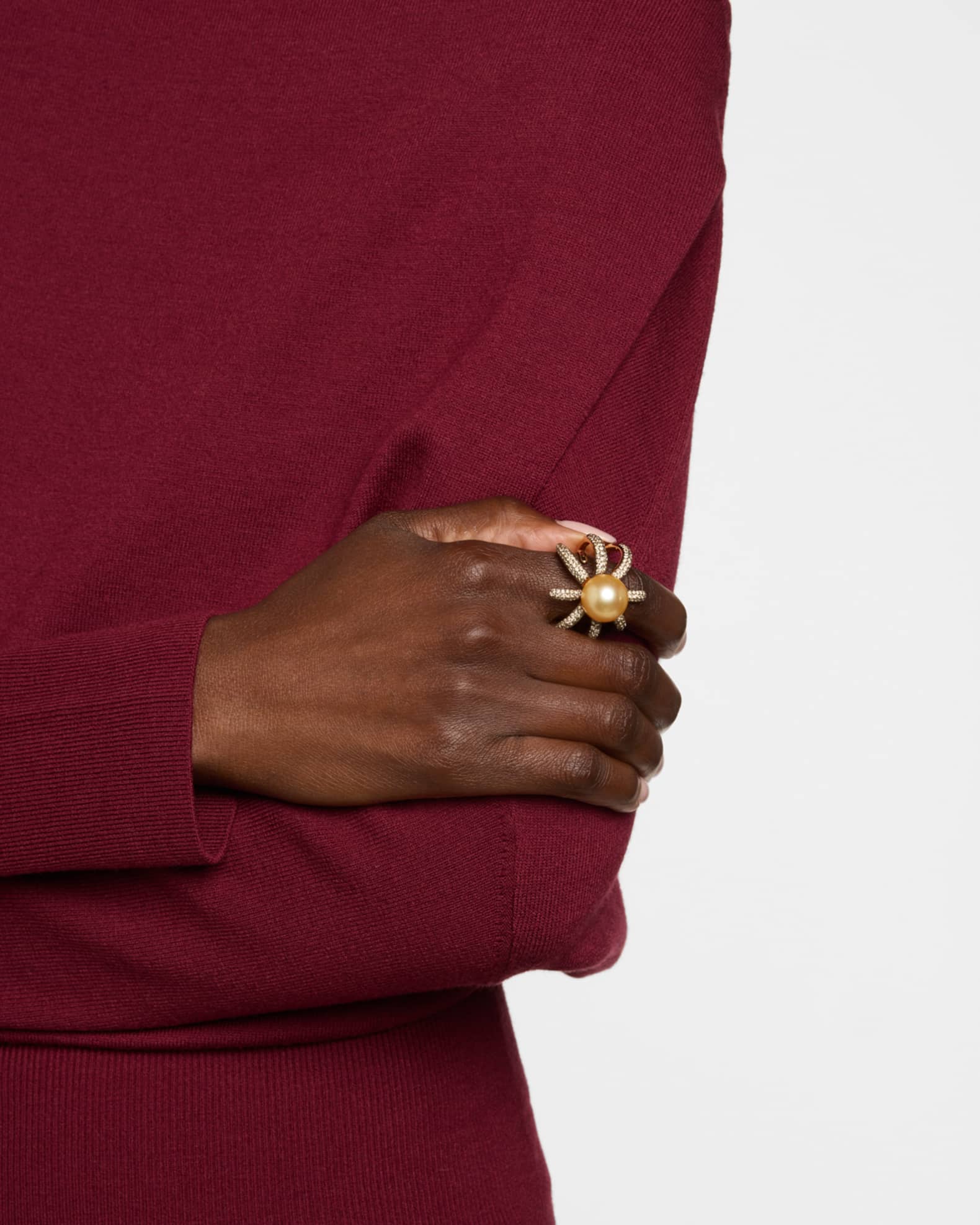18K Rose Gold South Sea Pearl and Diamond Ring, Size 7 1