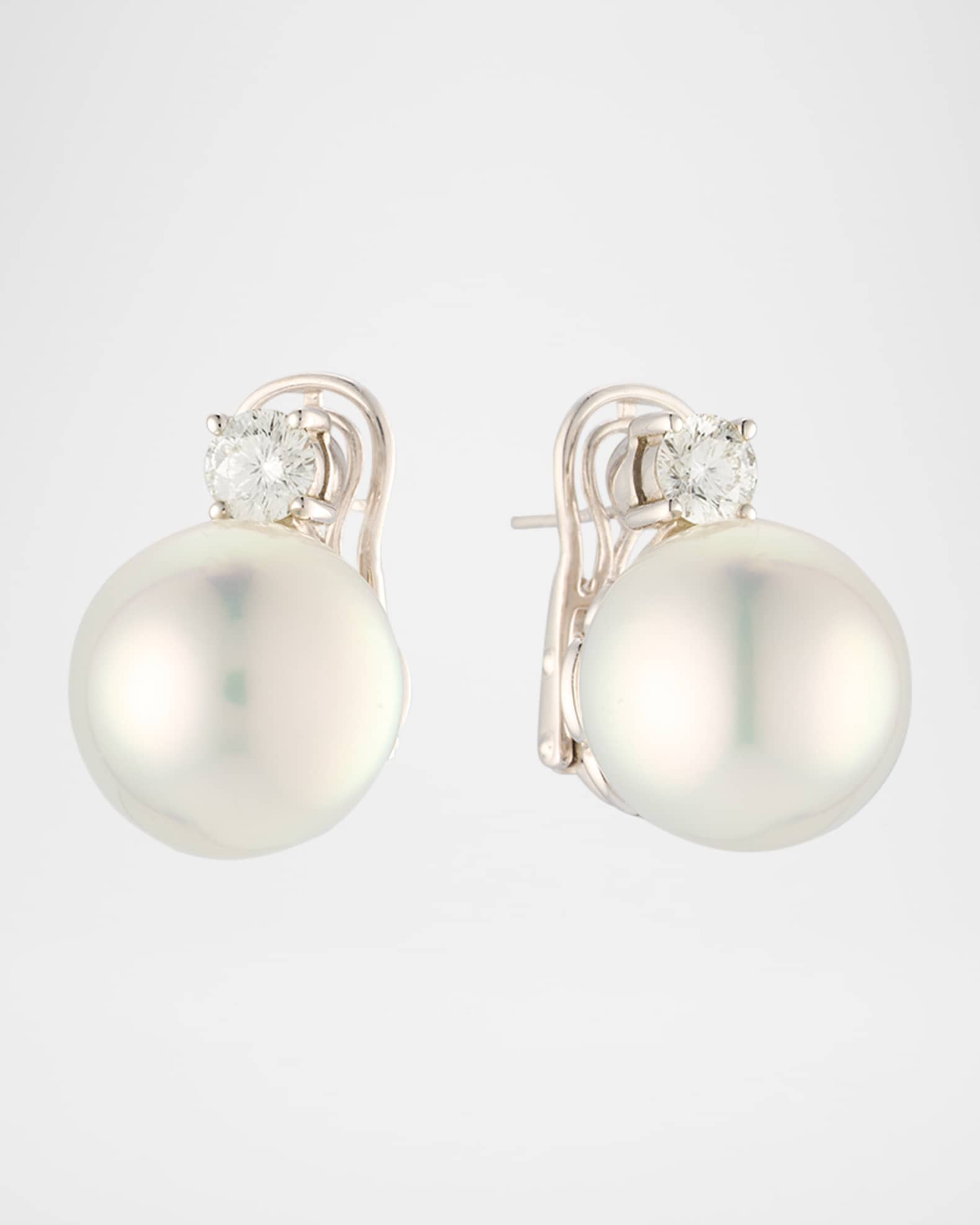 18K White Gold South Sea Pearl and Diamond Earrings 0