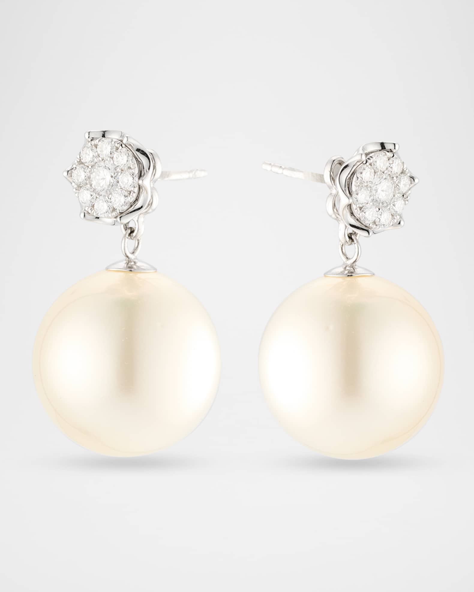 18K White Gold South Sea Pearl and Diamond Detachable Earrings 0
