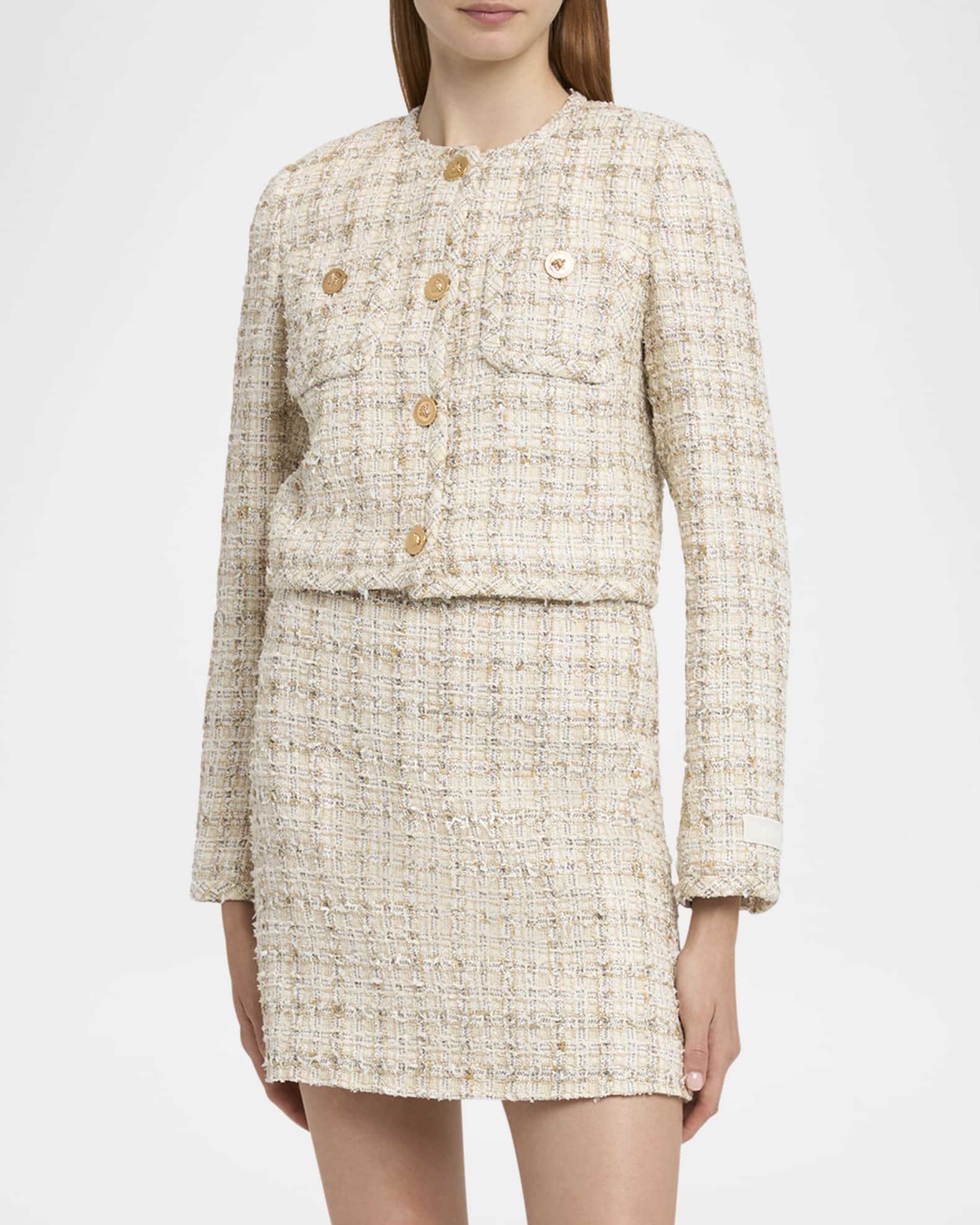 ジャケット VERSACE Embroidered tweed blazer (10135251A10442 2PL40) Versace sequin-embellished Tweed Jacket | Black | FARFETCH