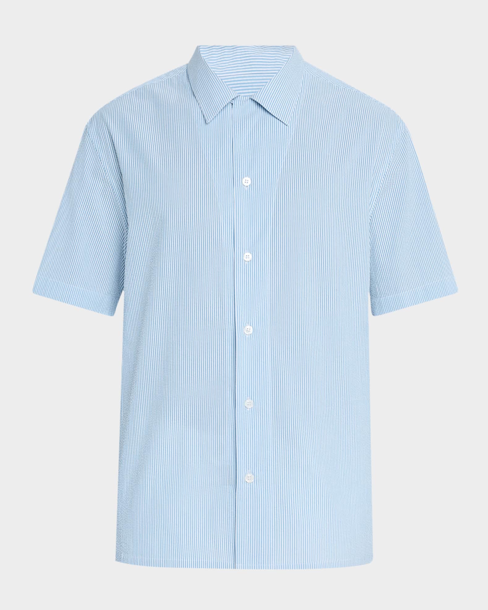 Men's Stripe Cotton Seersucker Short-Sleeve Shirt 0