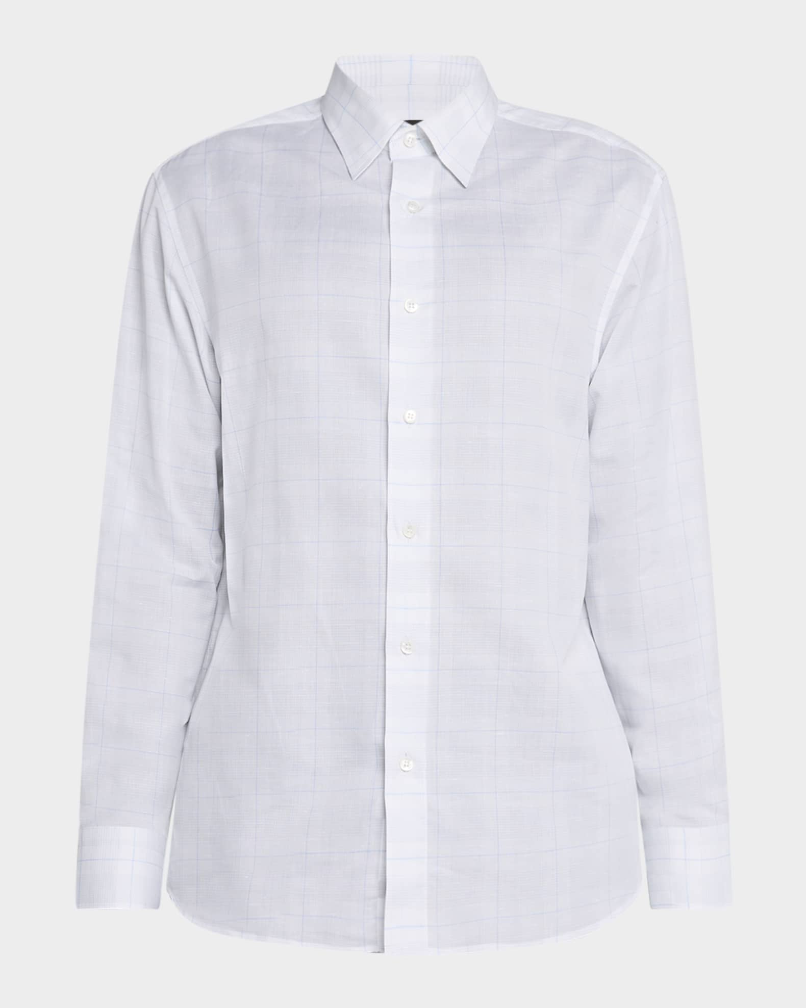 Men's Cotton and Linen Plaid Sport Shirt 0