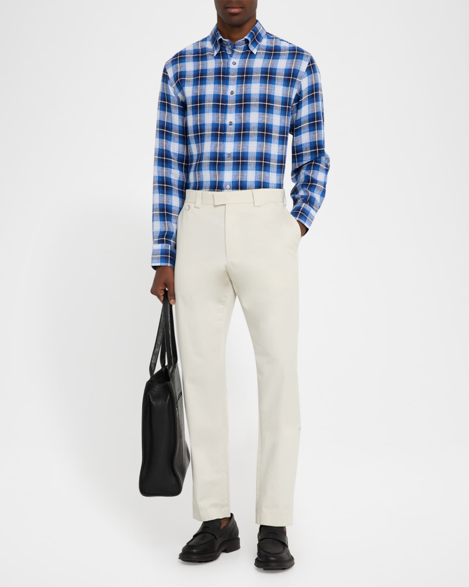 Men's Linen Madras Check Casual Button-Down Shirt 1