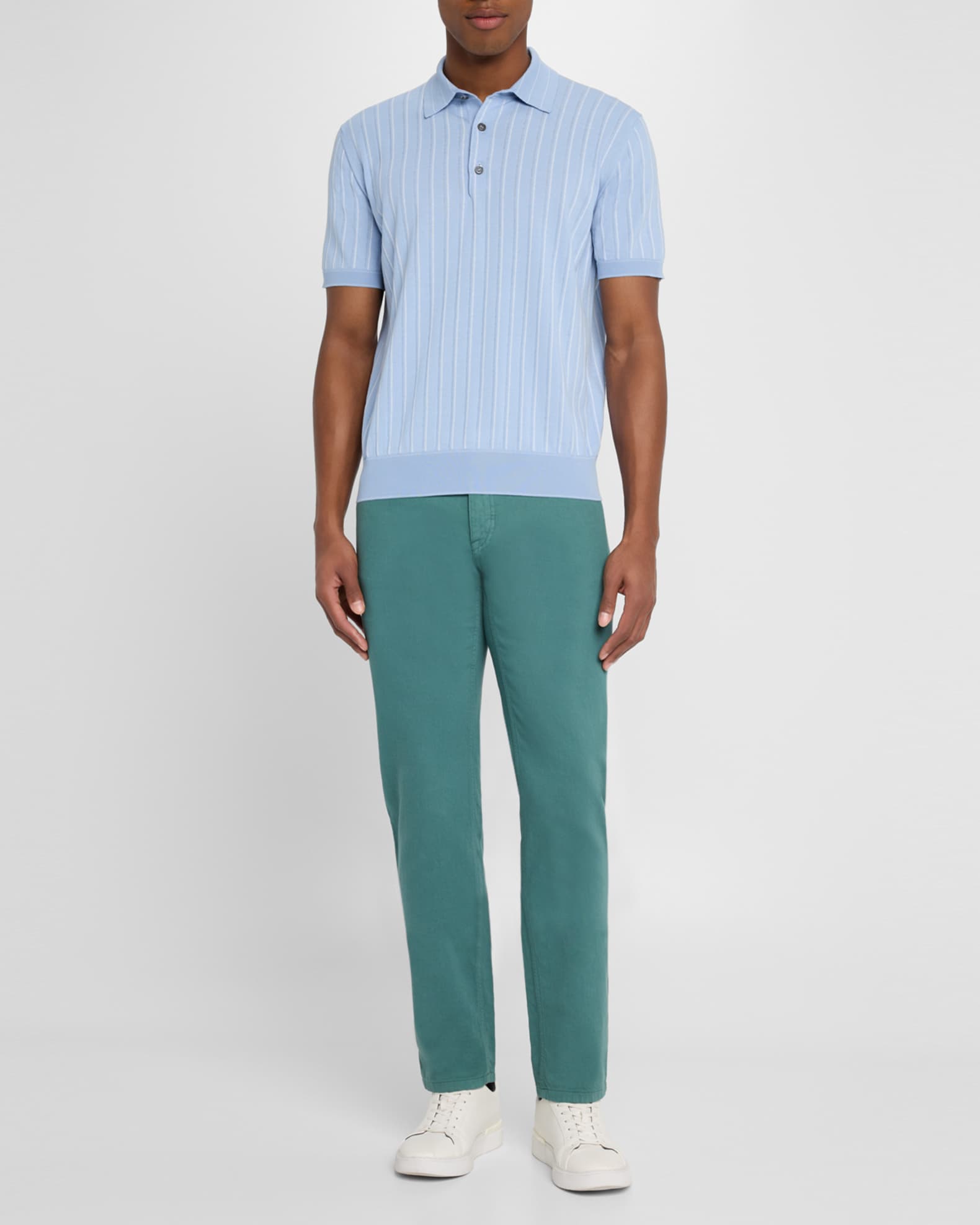 Men's Stripe Short-Sleeve Polo Sweater 1